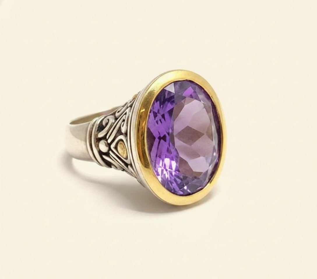 Sterling Silver/Yellow Gold Amethyst Scroll Ring – Empire Diamond