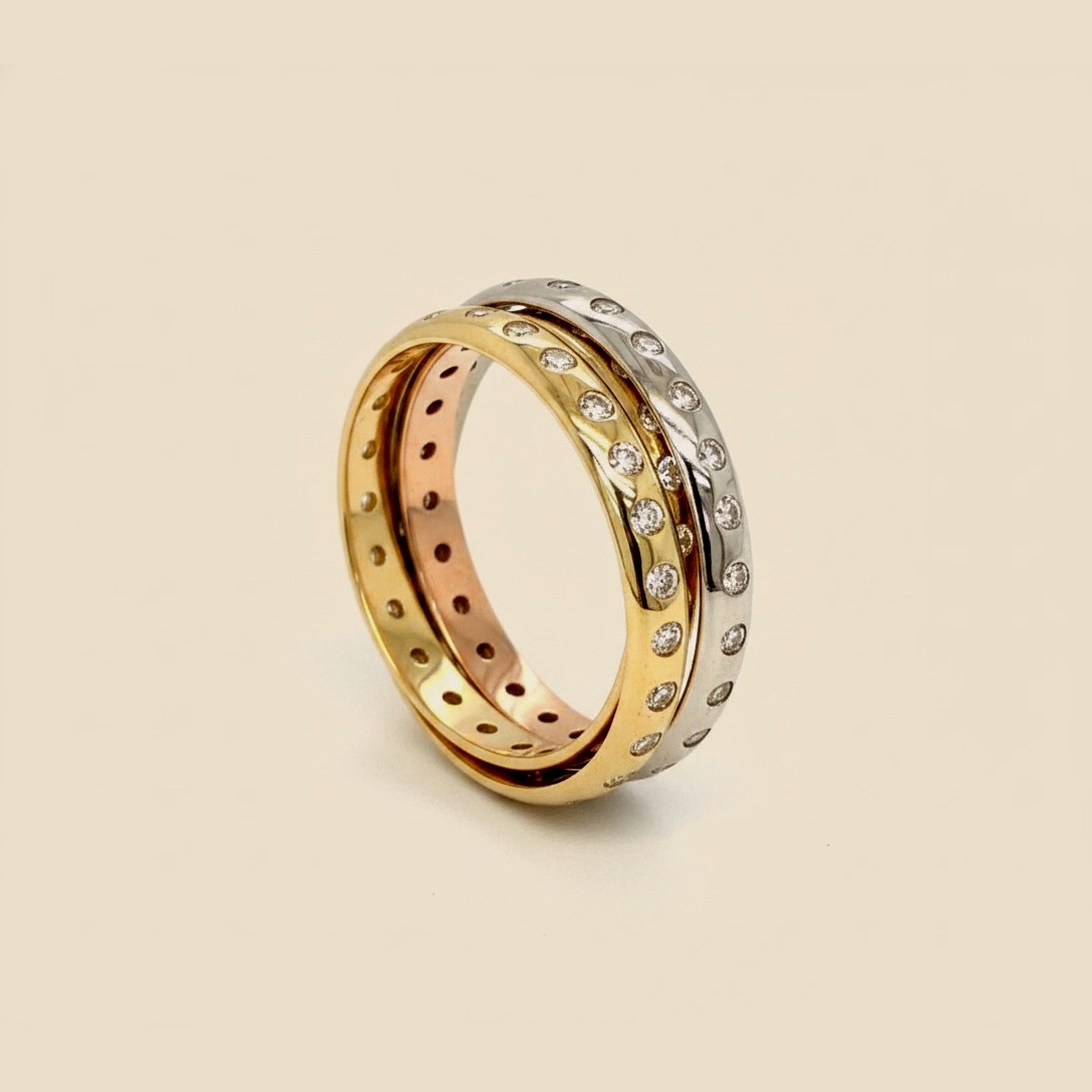 Tri-Color 18k Diamond Trinity Ring