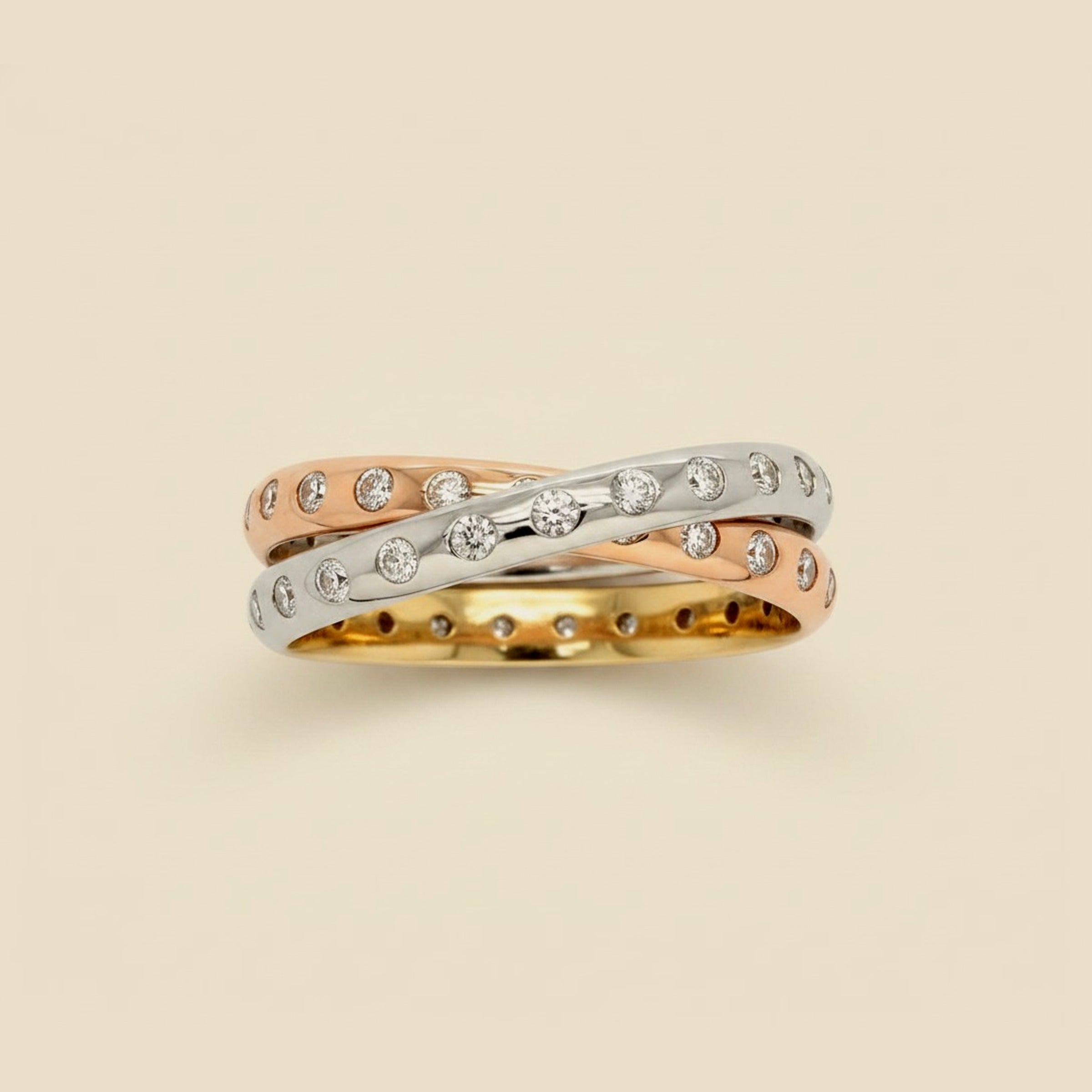 Tri-Color 18k Diamond Trinity Ring
