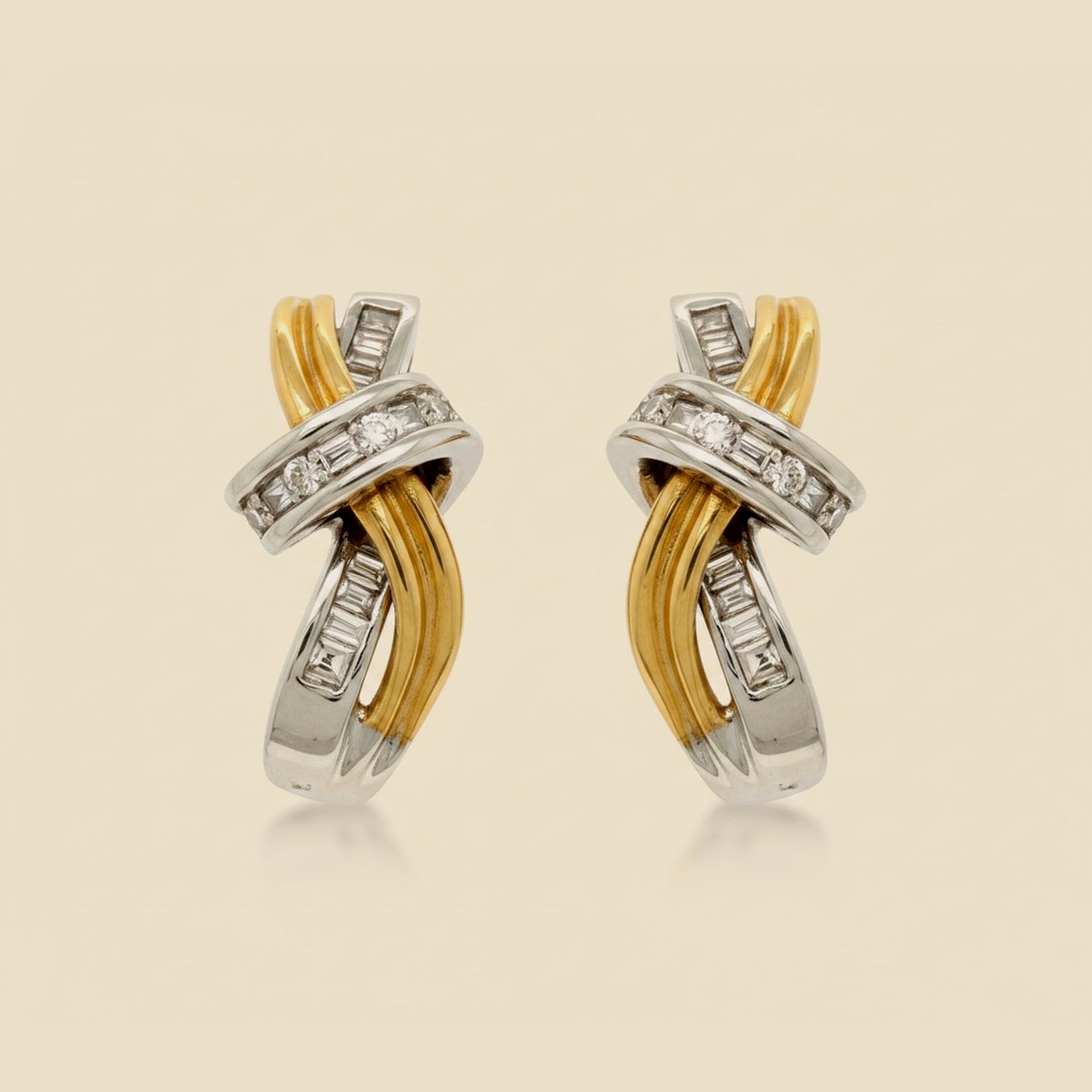 Two Tone 14k Diamond "J" Hoop Earrings
