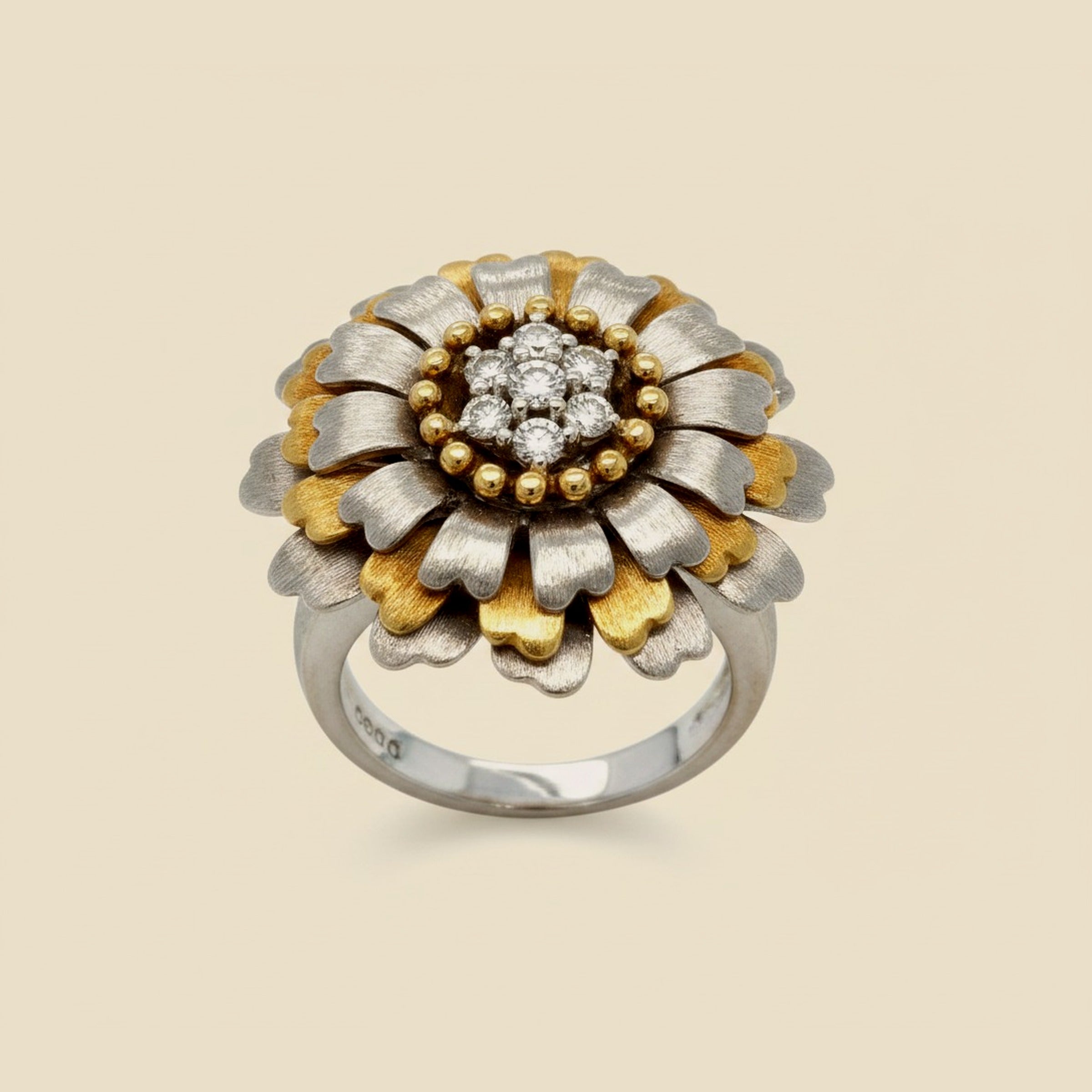 Two Tone 18k Diamond Flower Ring