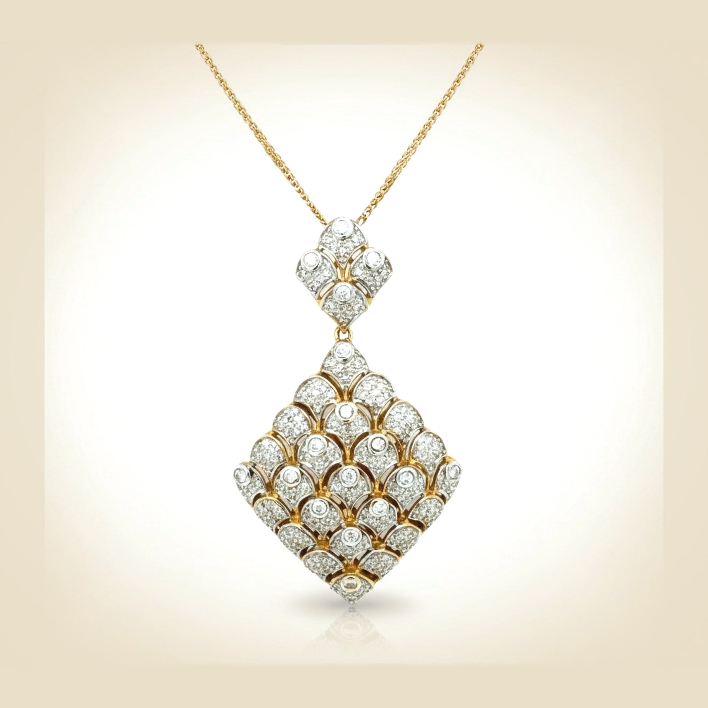 Two Tone Diamond Cluster Pendant Necklace