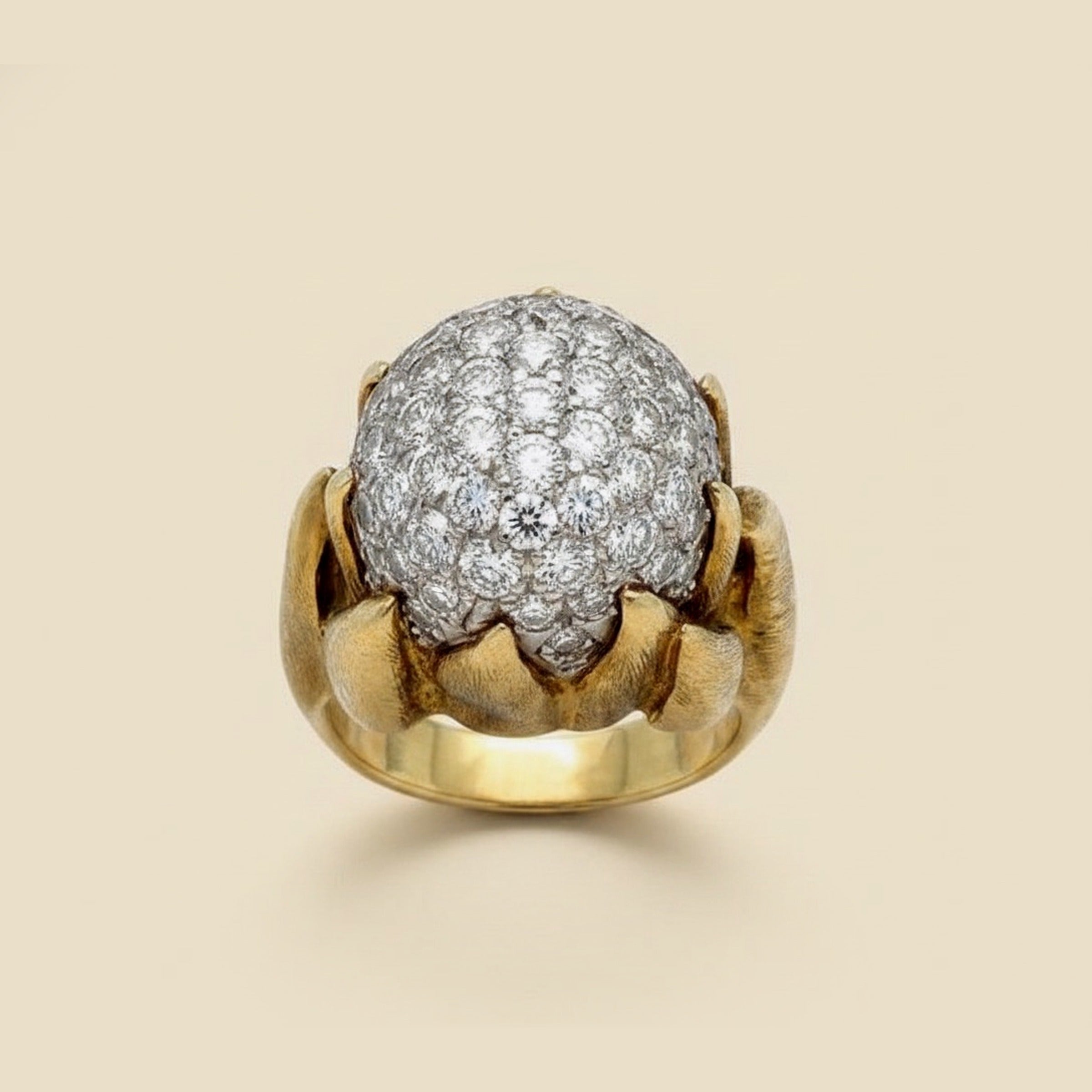 Two Tone Pave Diamond Ball Ring