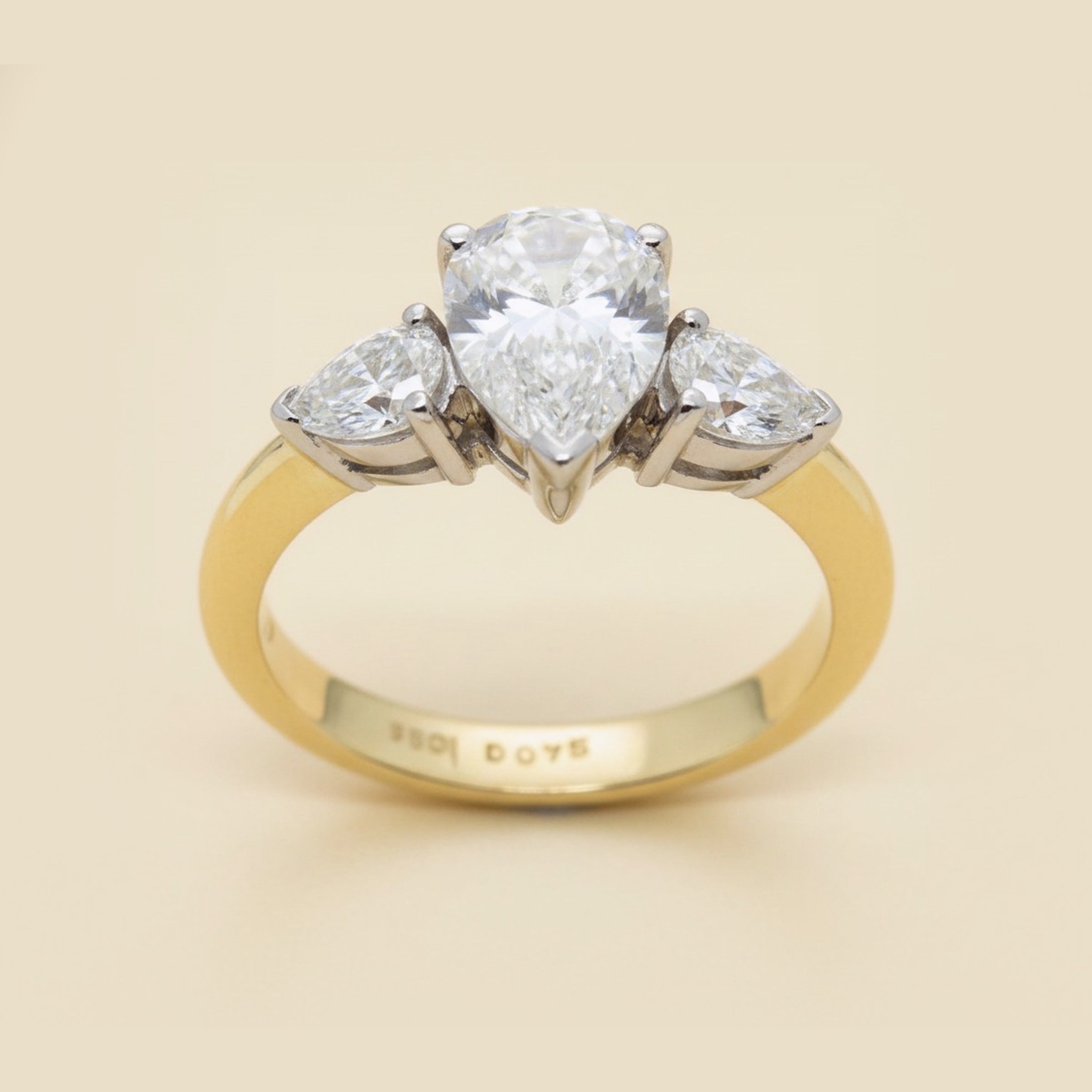 Two Tone Pear Shaped Diamond Engagement Ring 1.28cts.