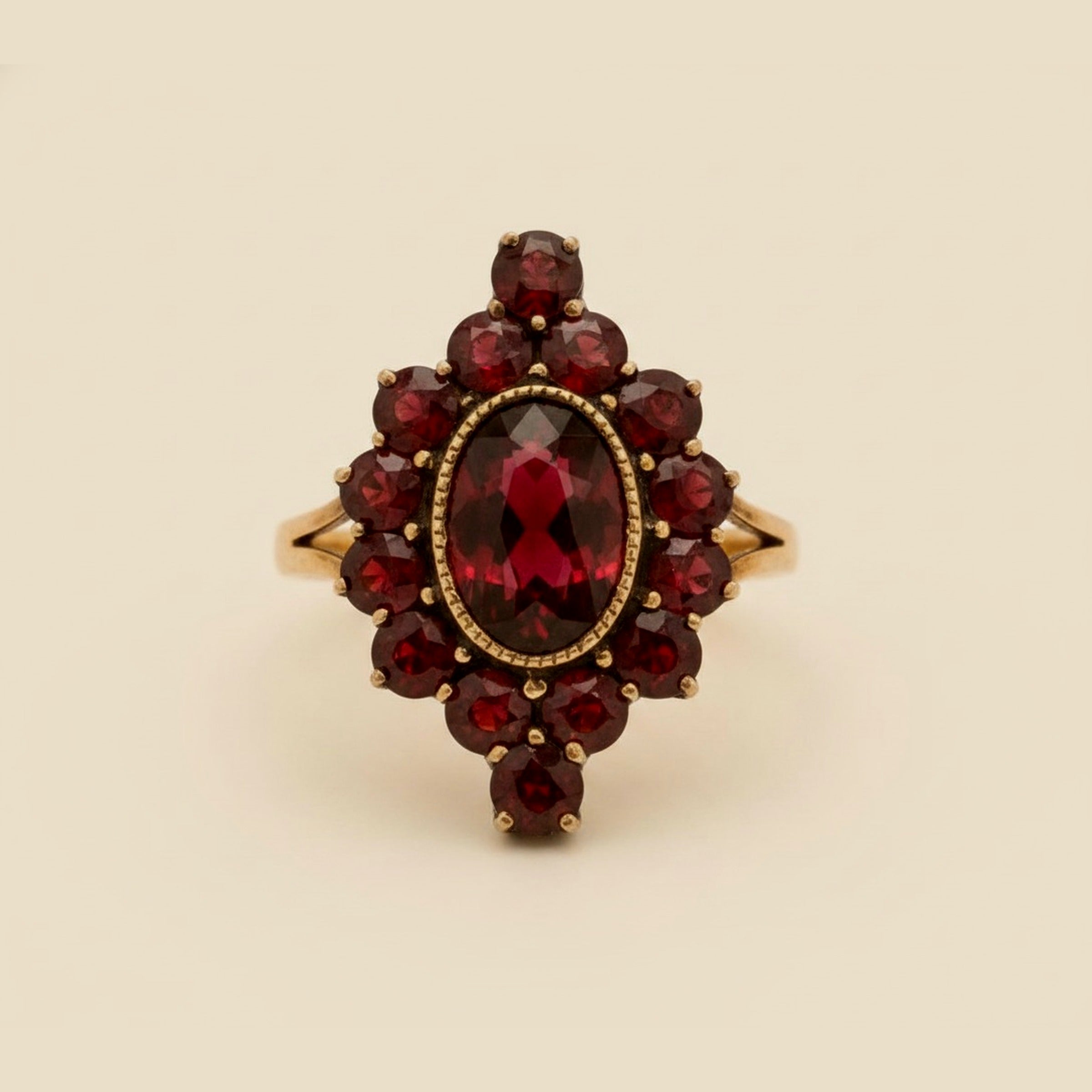 Victorian Yellow Gold/Silver Garnet Cocktail Ring – Empire Diamond – view 2