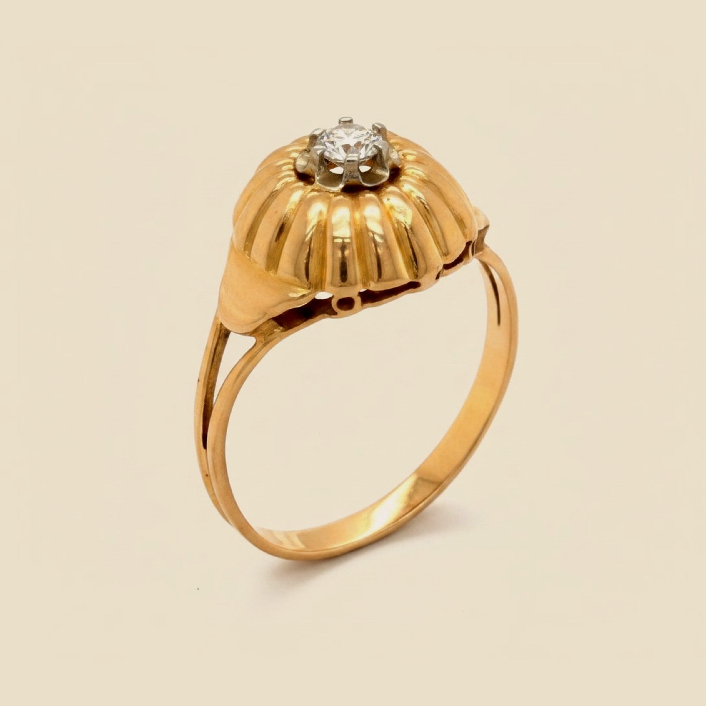 Vintage European 18k Yellow Gold Diamond Solitaire Ring