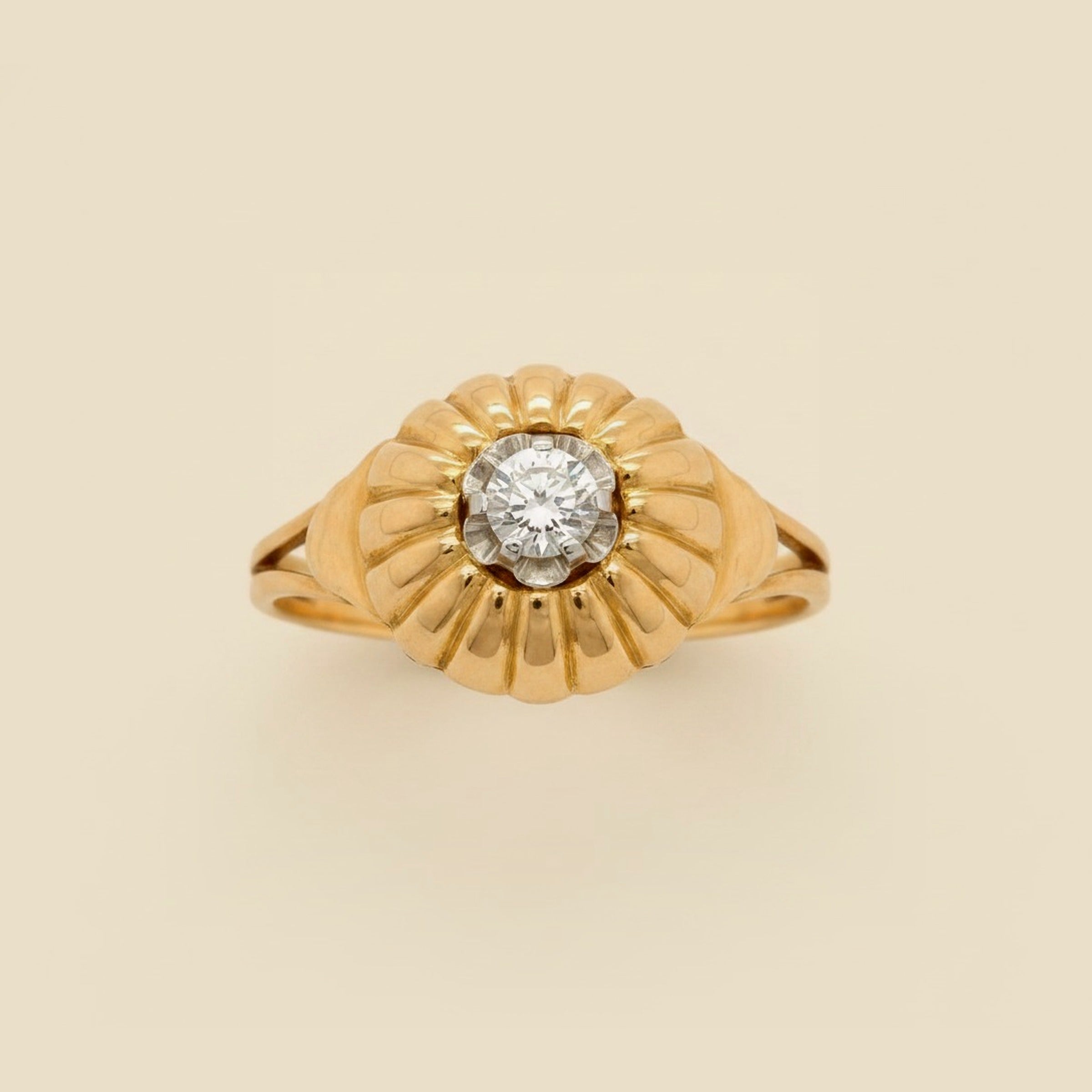 Vintage European 18k Yellow Gold Diamond Solitaire Ring