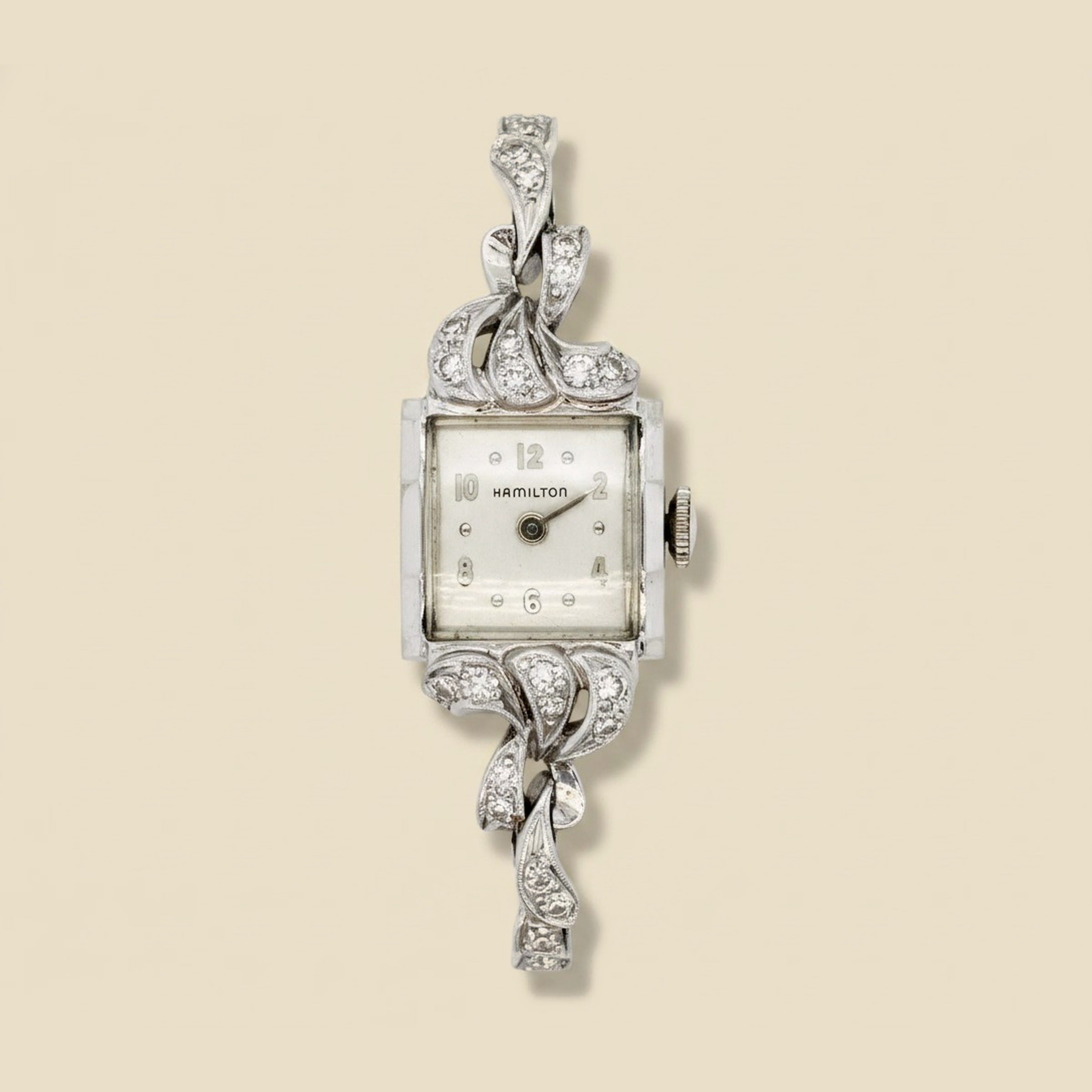 Vintage Hamilton 14k White Gold Diamond Wrist Watch