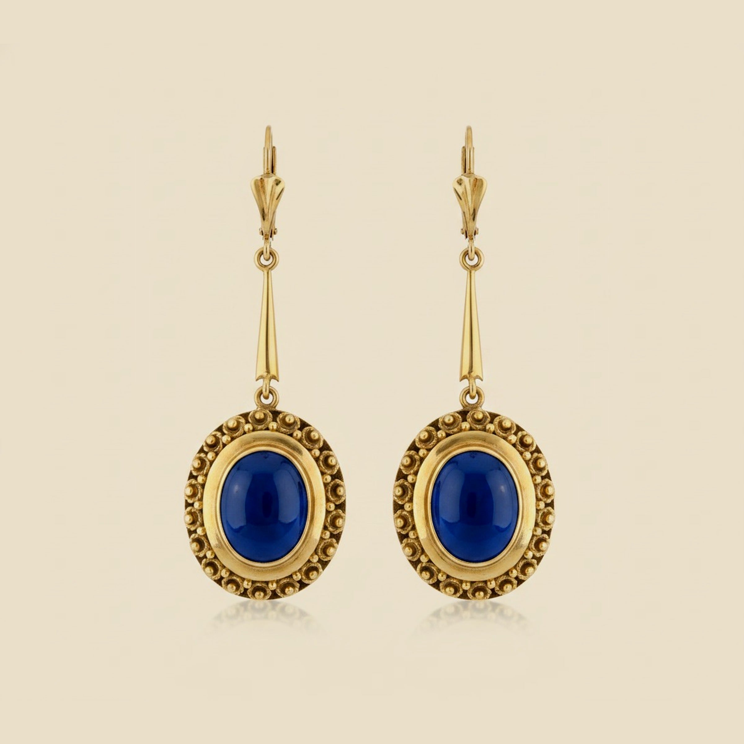 Vintage Yellow Gold Bezel Set Blue Glass Hanging Earrings – Empire Diamond