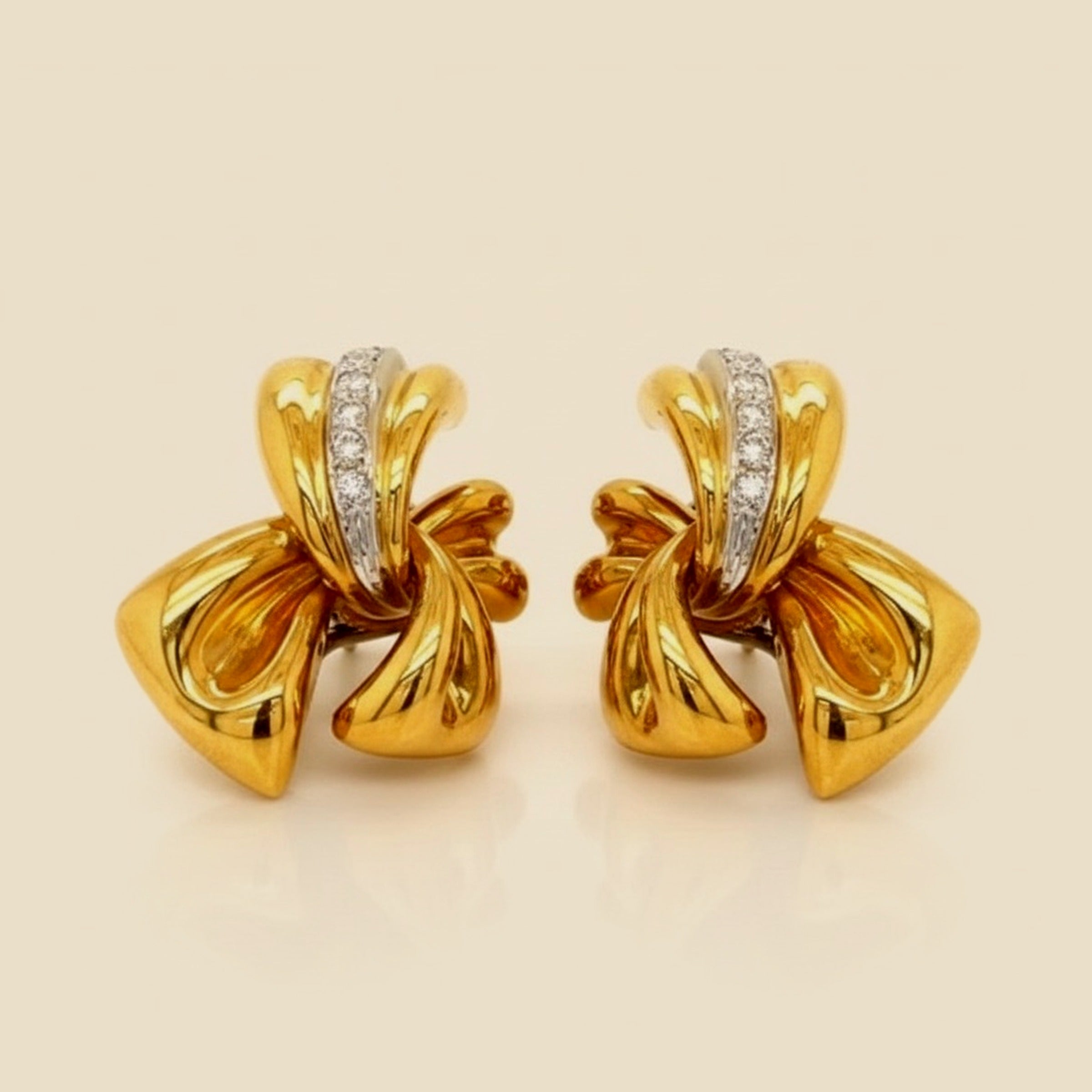 Vintage Yellow Gold Diamond Bow Earclips – Empire Diamond