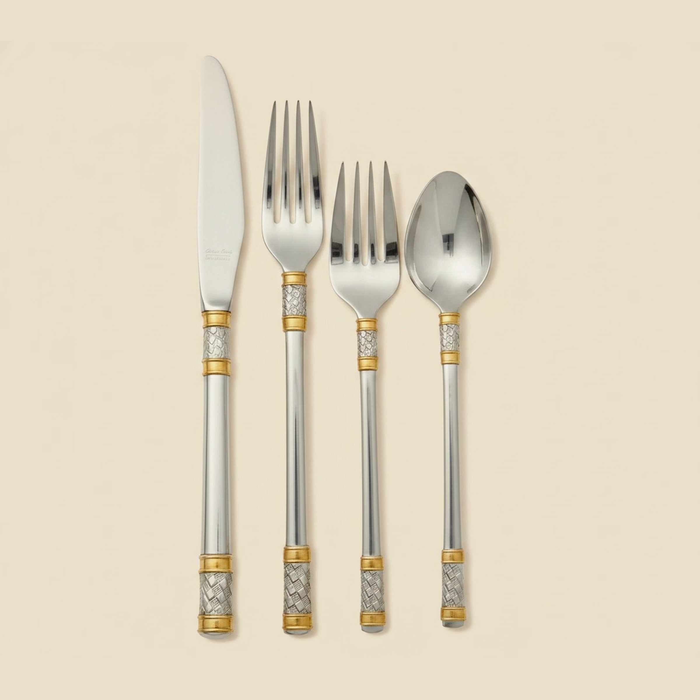 Wallace Golden Aegean Weave four piece service for 18 flatware