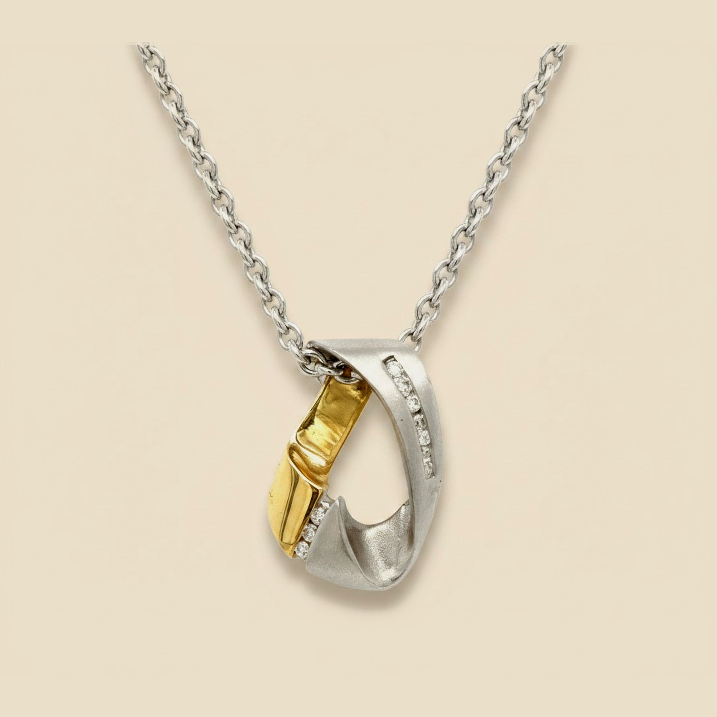 White Gold 2 Tone Channel Set Diamond Pendant with Chain – Empire Diamond