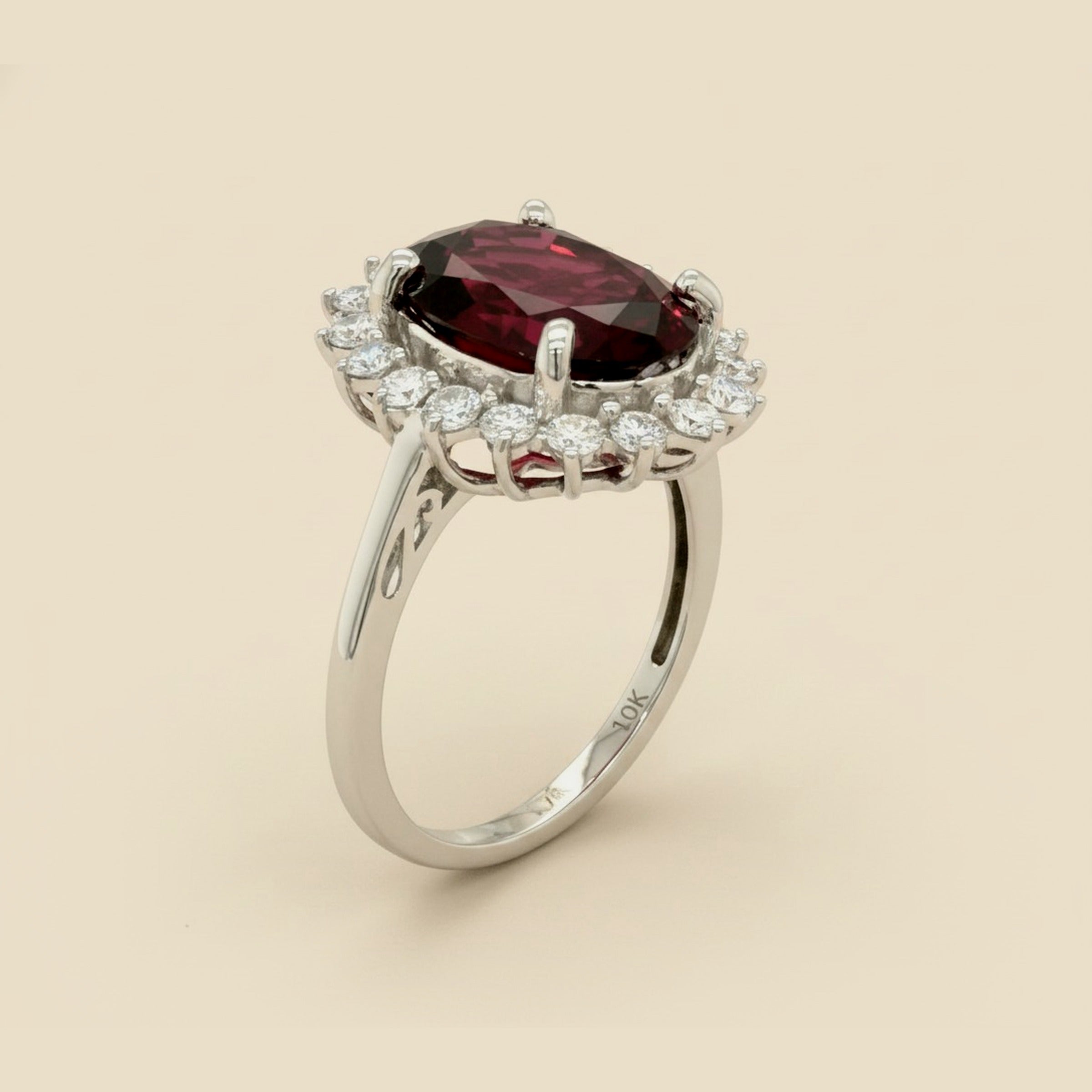 White Gold Almandite Garnet & Diamond Cocktail Ring