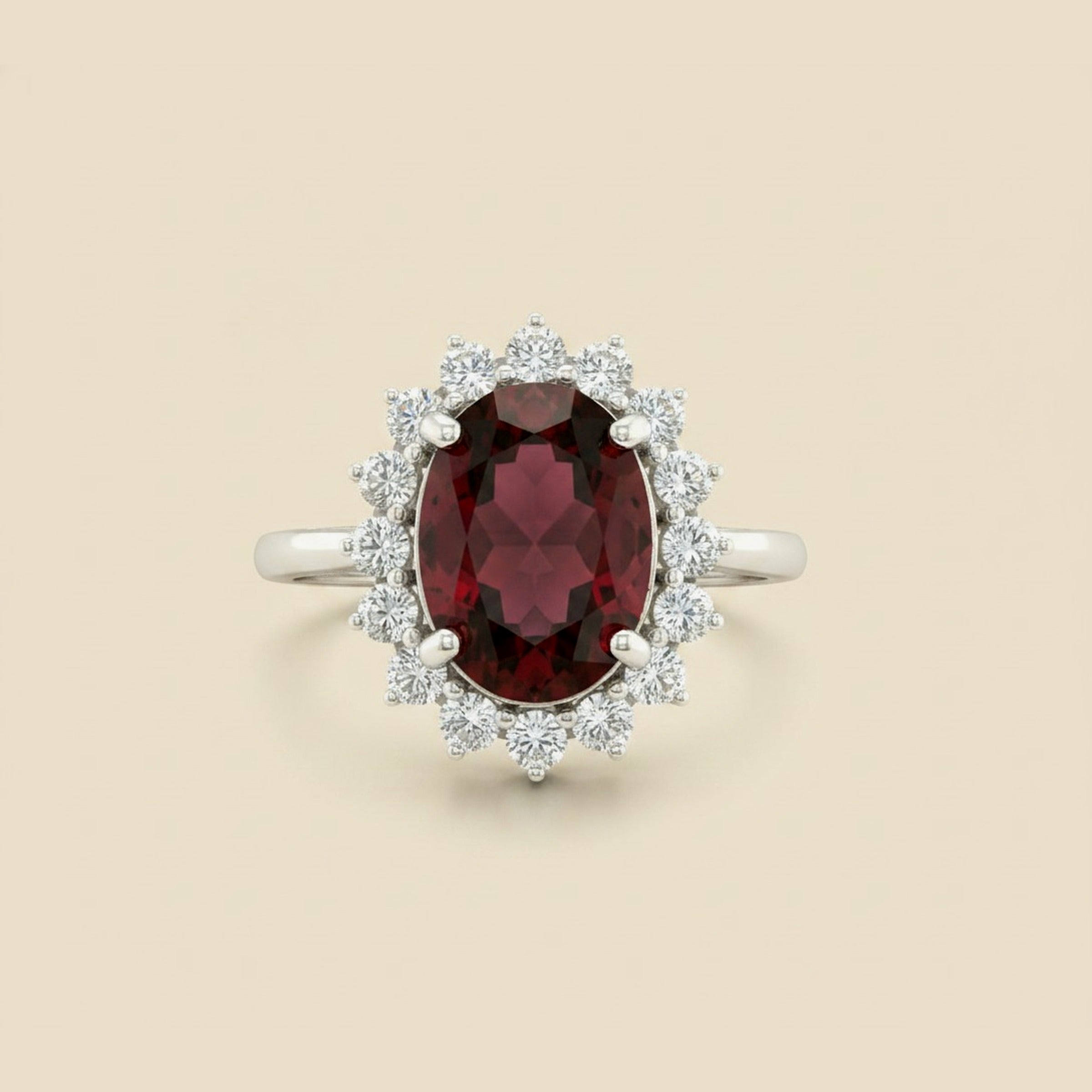 White Gold Almandite Garnet & Diamond Cocktail Ring