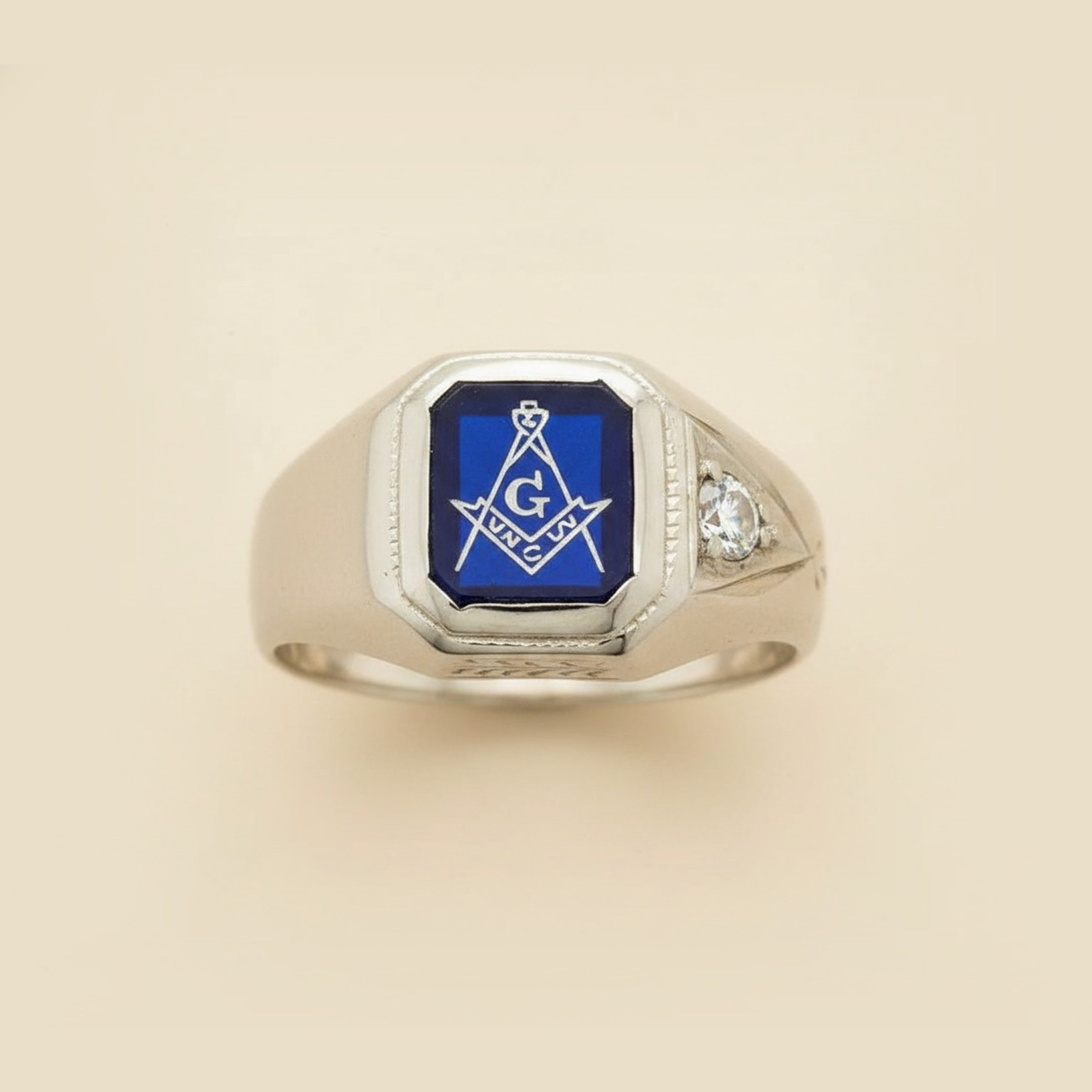White Gold Blue Lodge Mason's Ring
