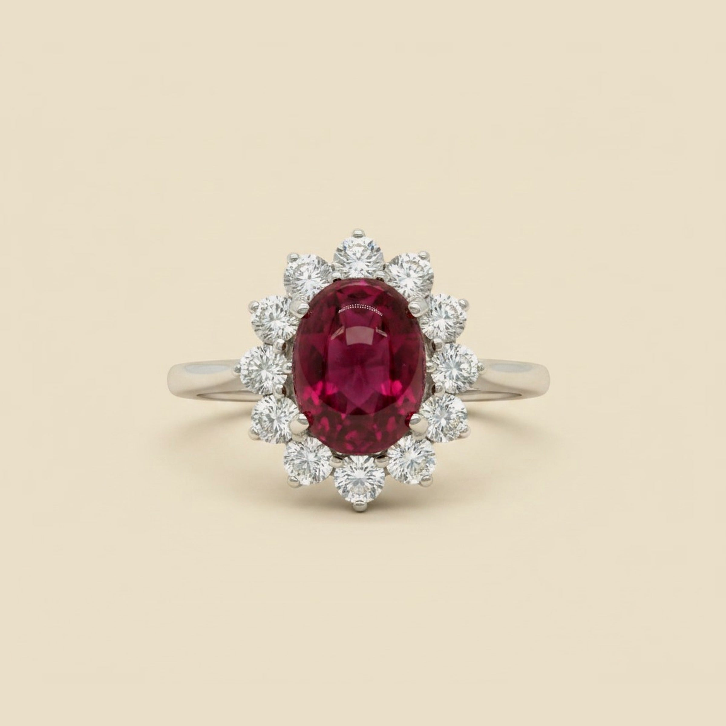 White Gold Cabochon Ruby/Diamond Cocktail Ring