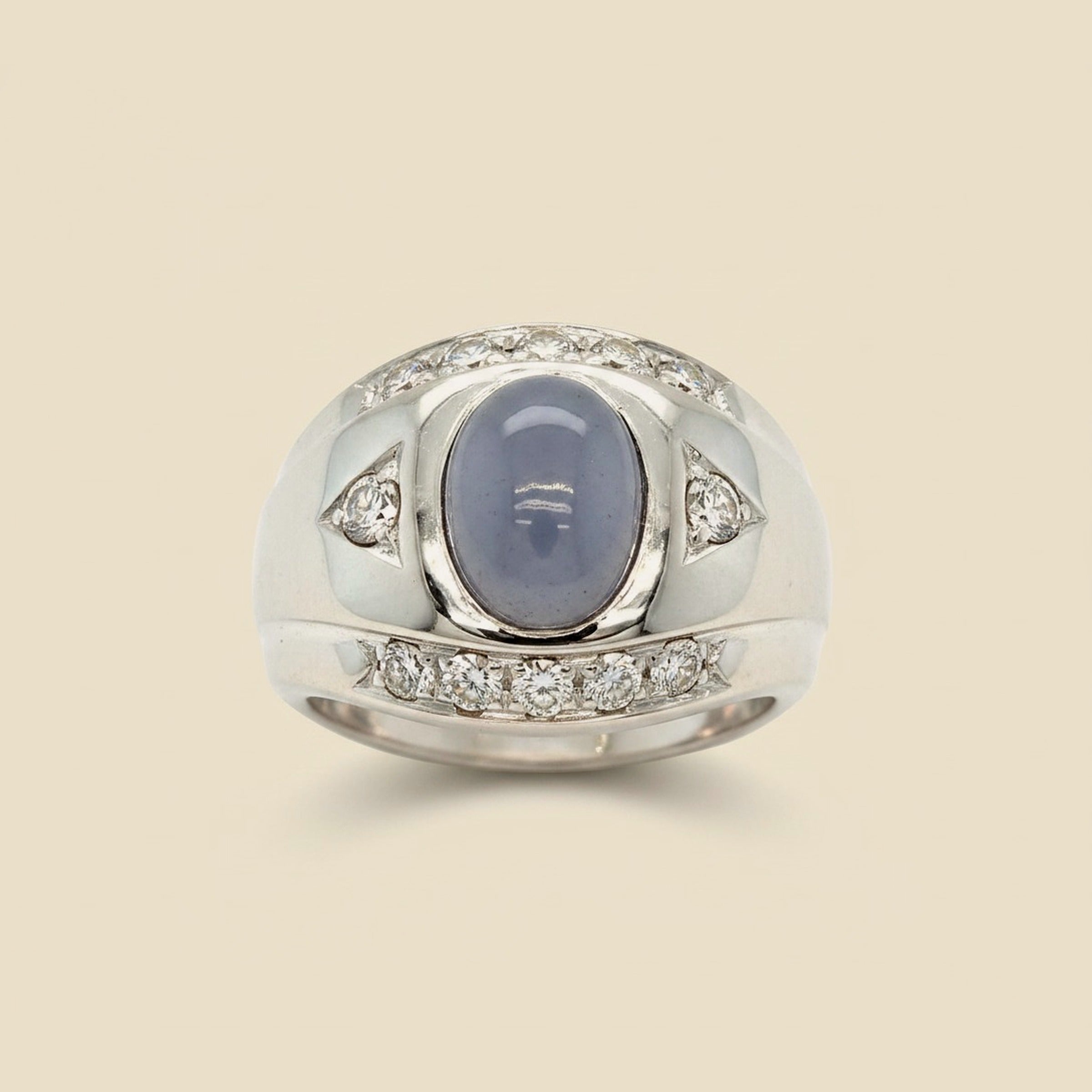 White Gold Cabochon Star Sapphire & Diamond Ring