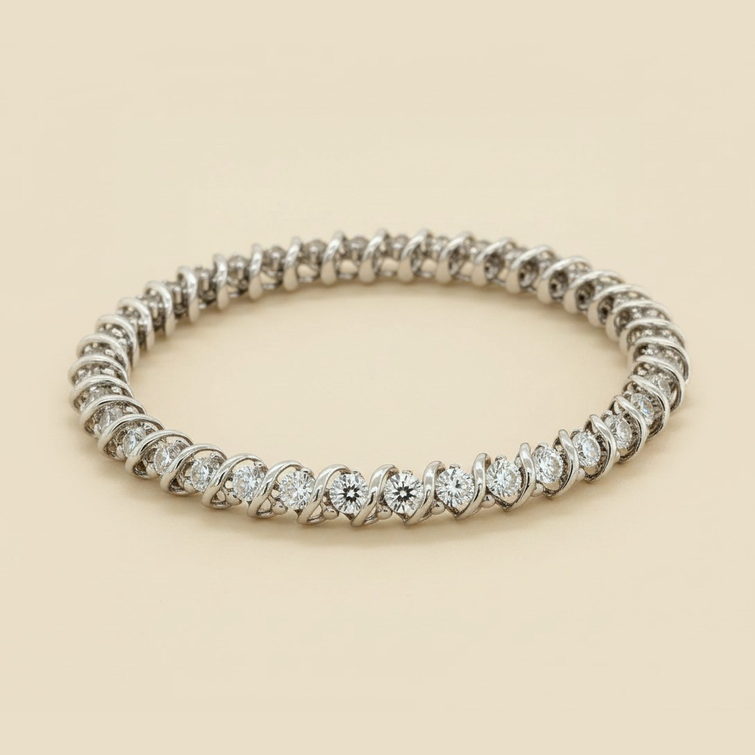White Gold Champagne Diamond Spiral Line Bracelet – Empire Diamond