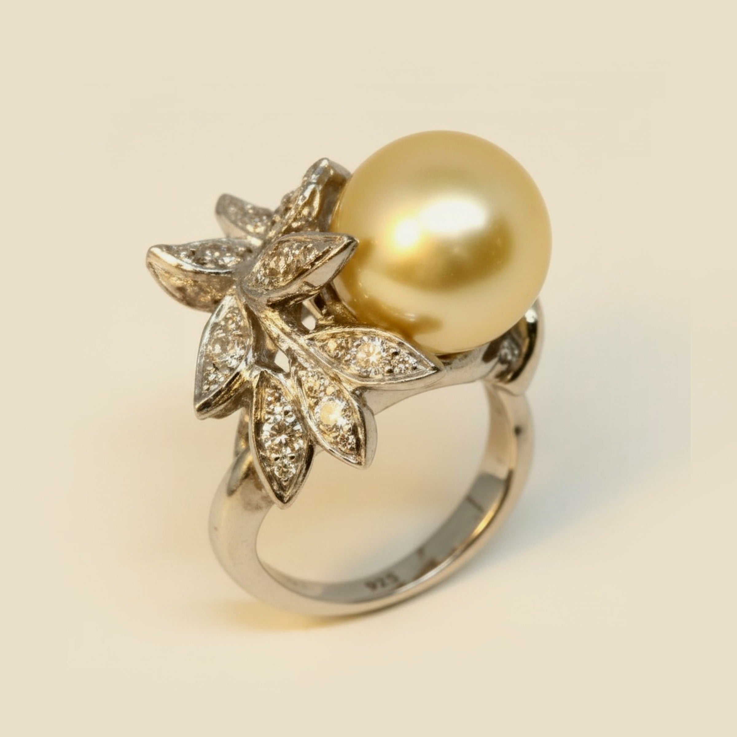 White Gold Cultured Pearl & Diamond Ring – Empire Diamond