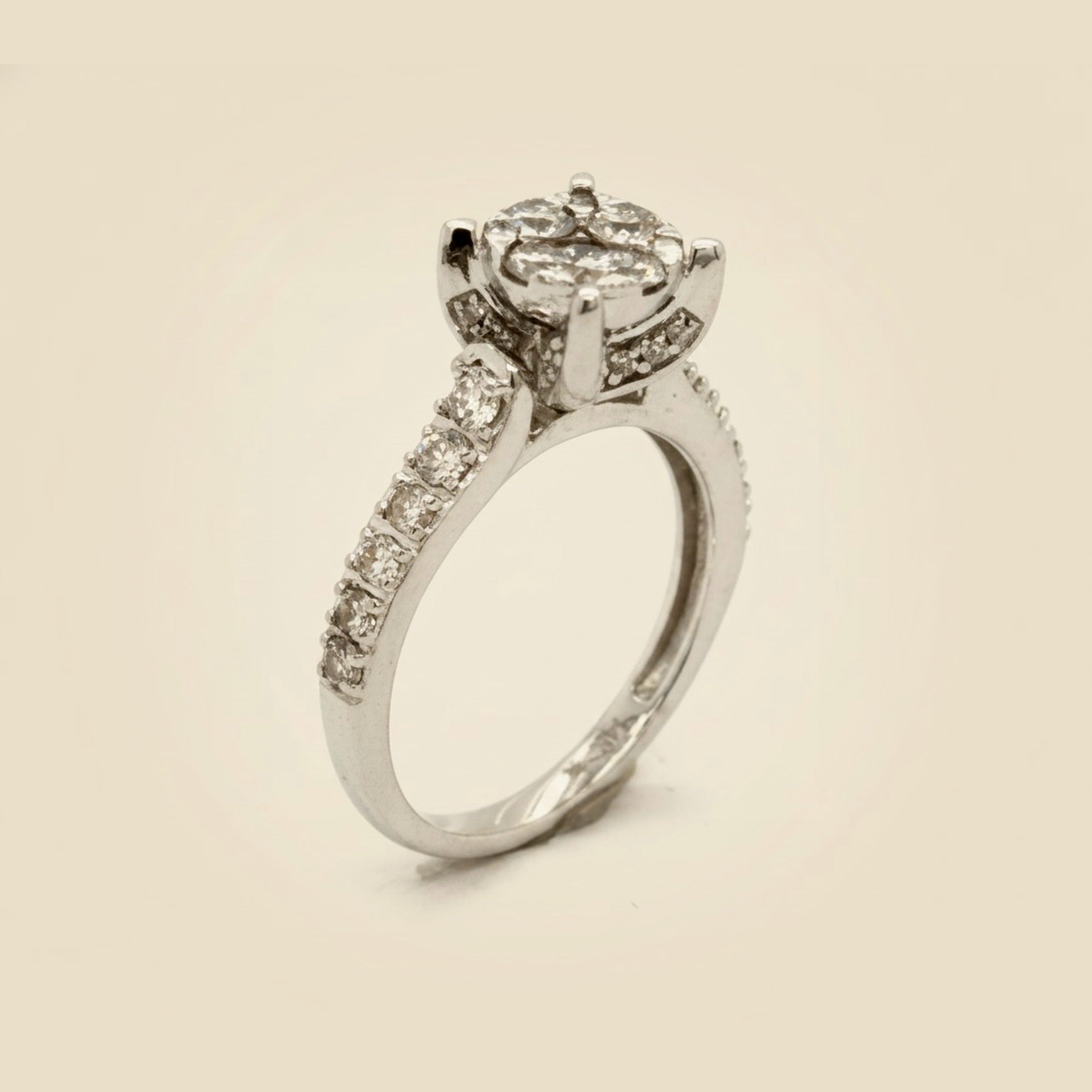 White Gold Diamond Cluster Engagement Ring