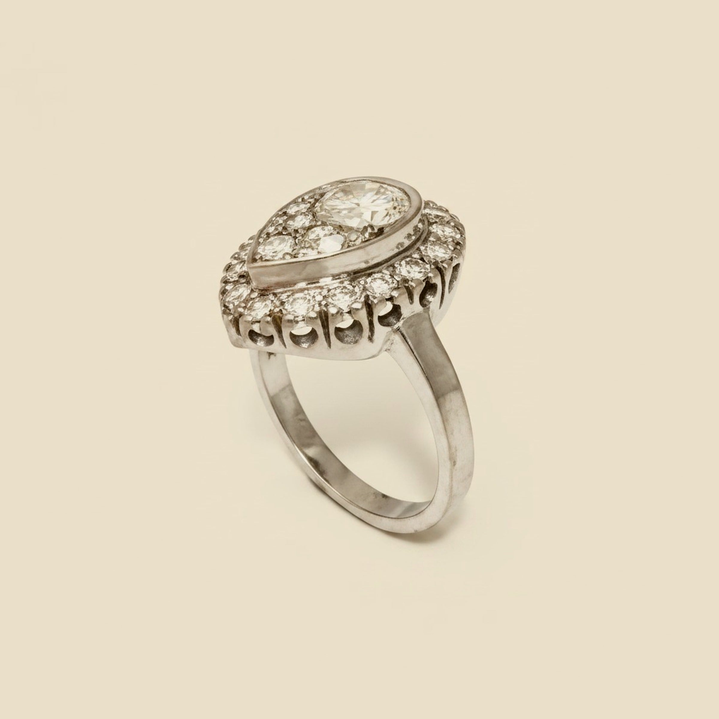 White Gold Diamond Cluster Teardrop Ring