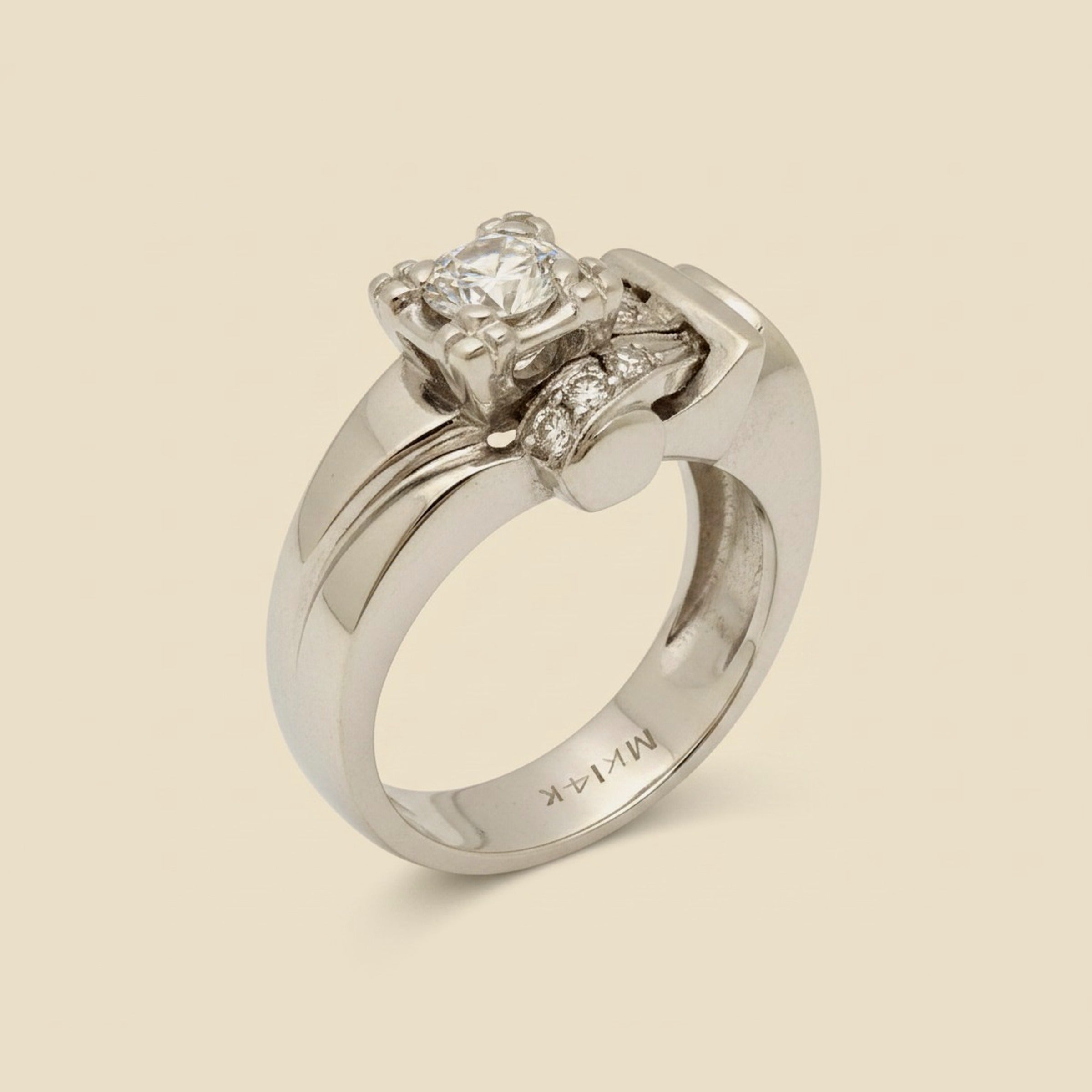 White Gold Diamond Cocktail Ring From the Deco Era