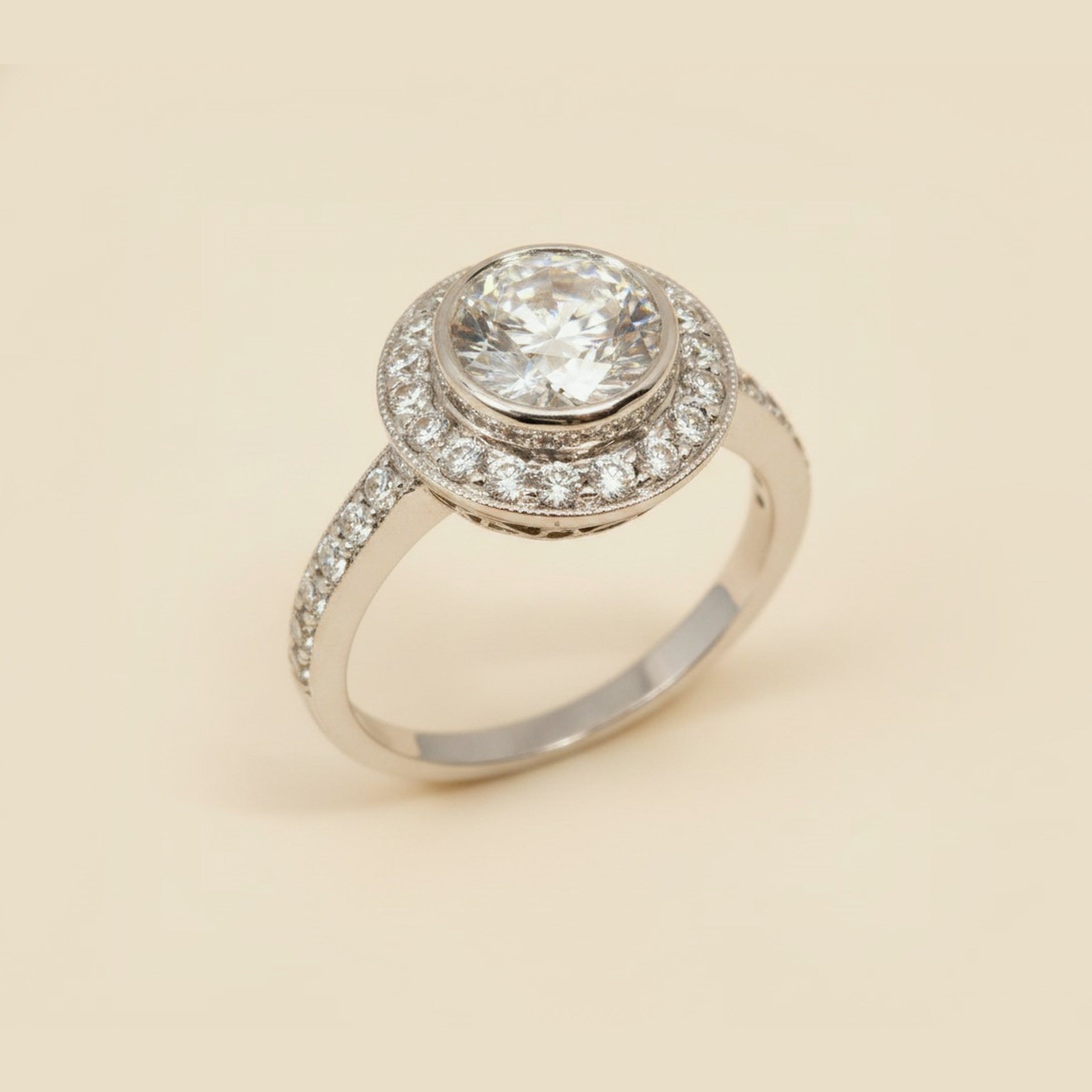 White Gold Diamond Engagement Ring Bezel Set 1.00cts.