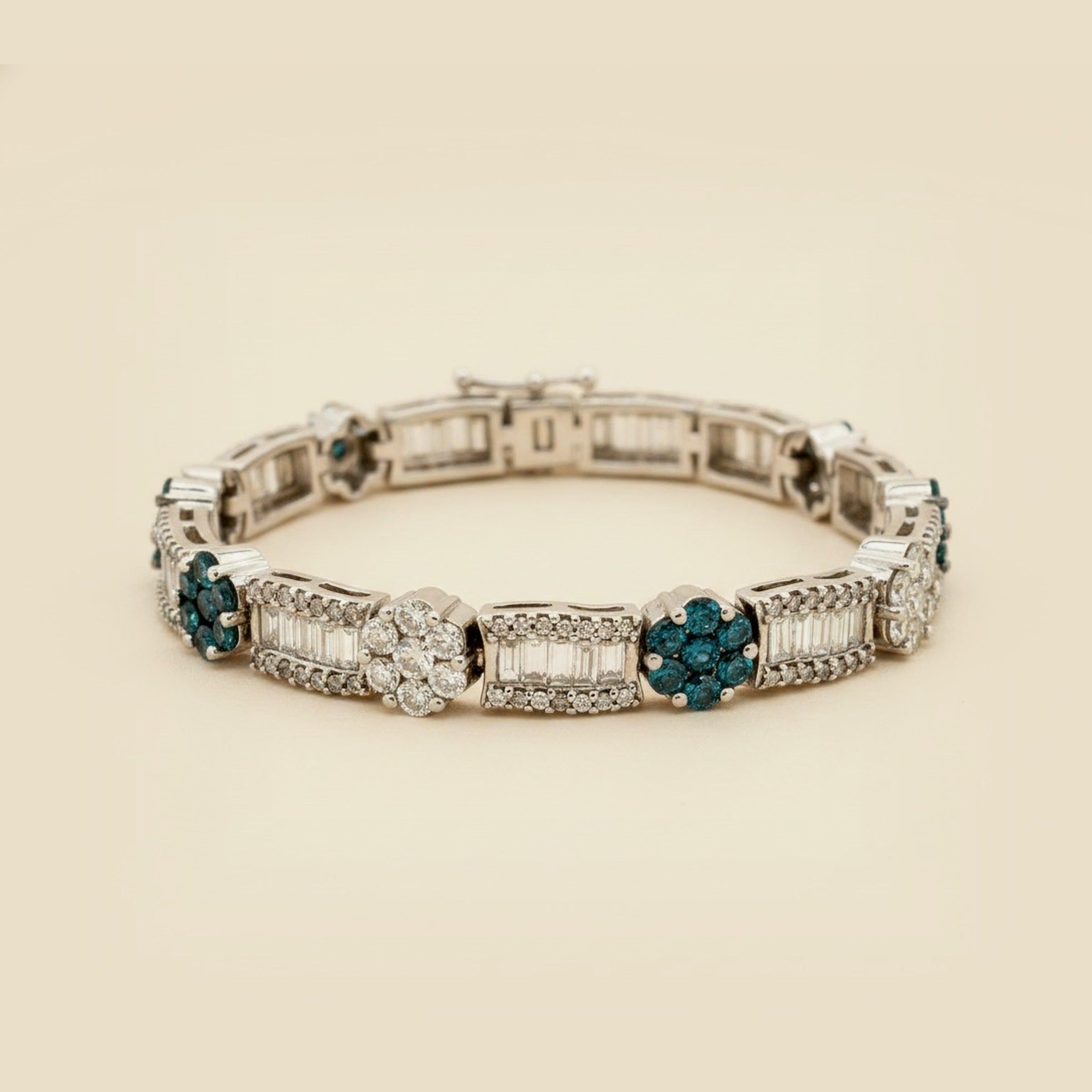 White Gold Diamond Link Bracelet with Blue Irradiated Diamonds