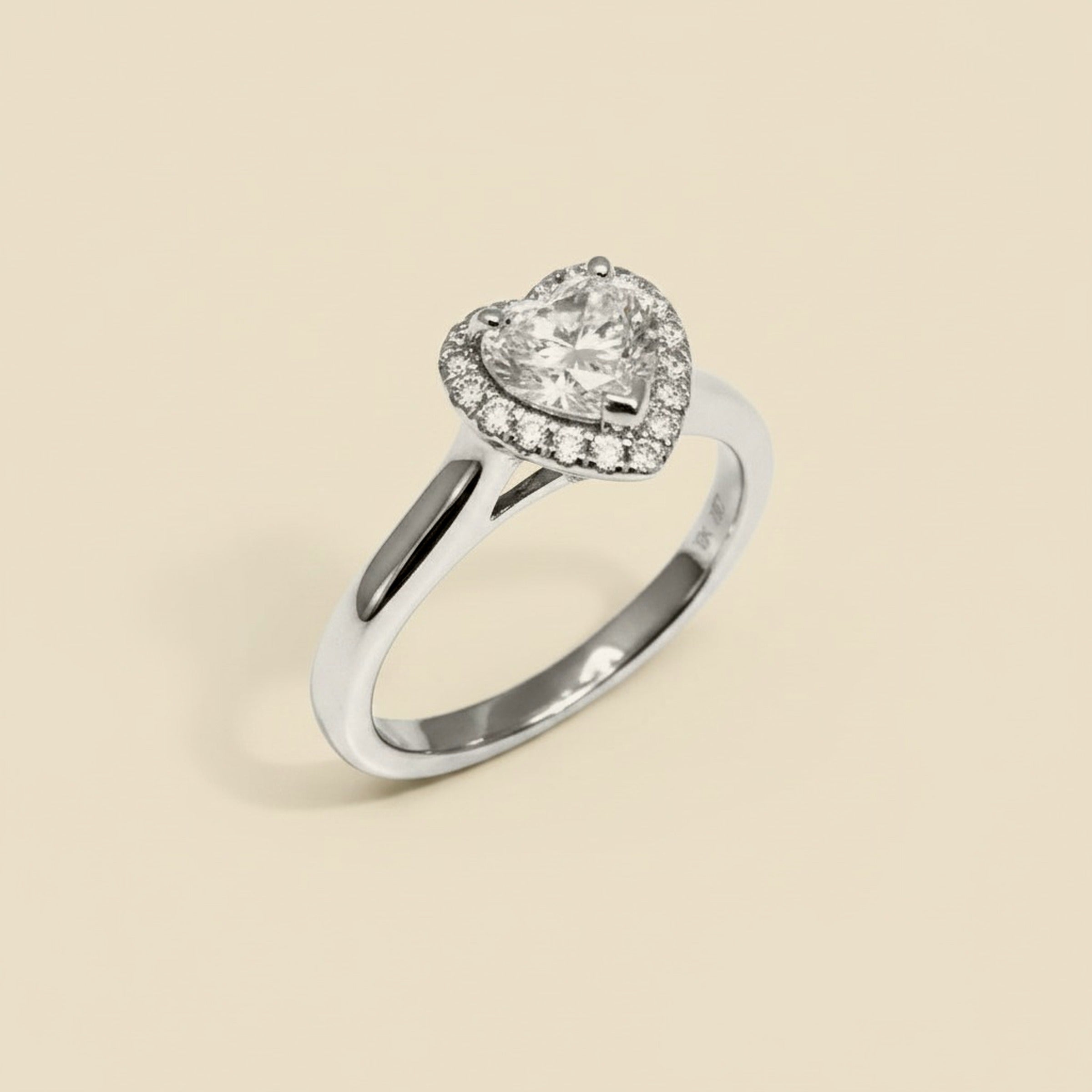 White Gold Heart within a Heart Diamond Engagement Ring