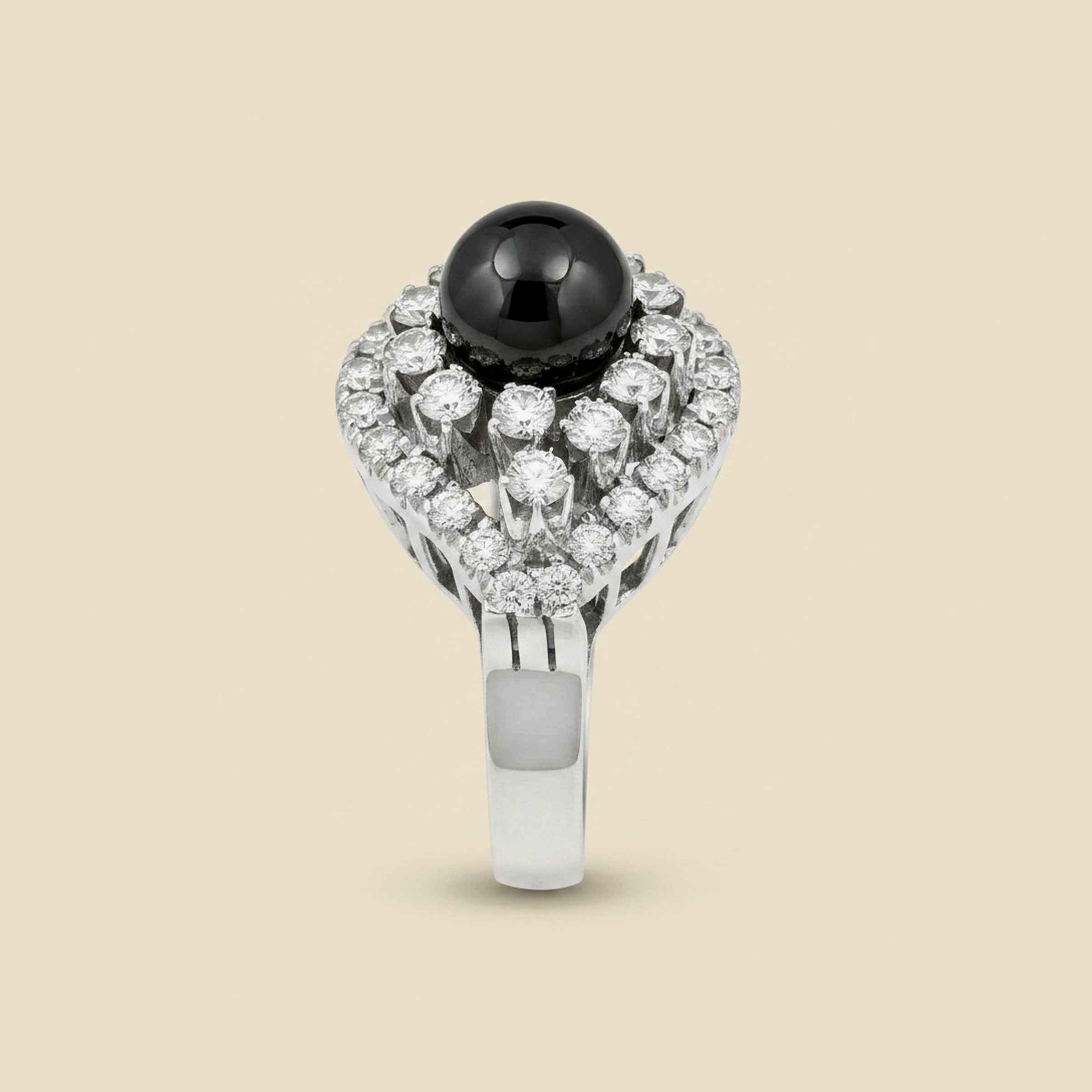 White Gold Hematite and Diamond Cocktail Ring – Empire Diamond – view 2