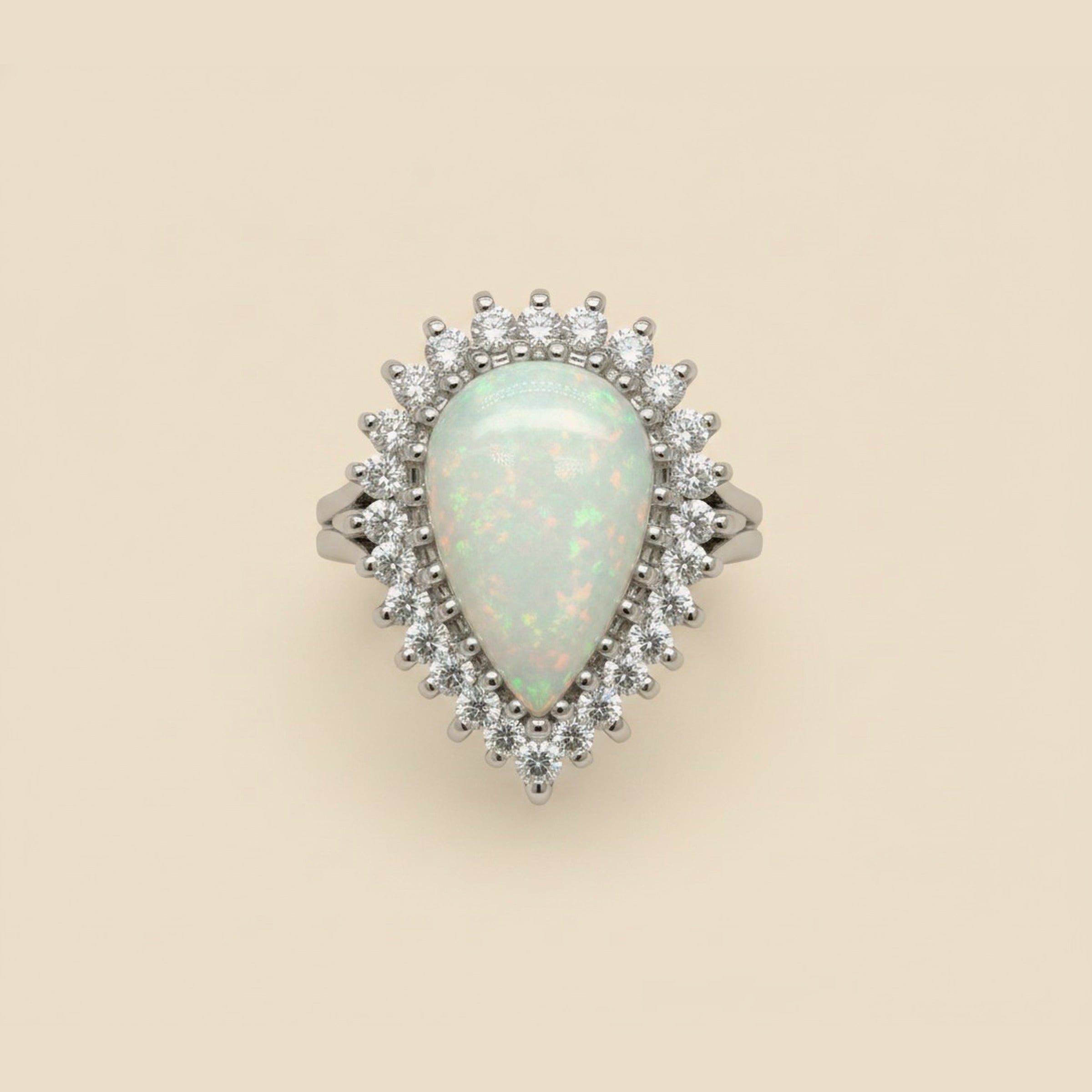 White Gold Opal & Diamond Cocktail Ring