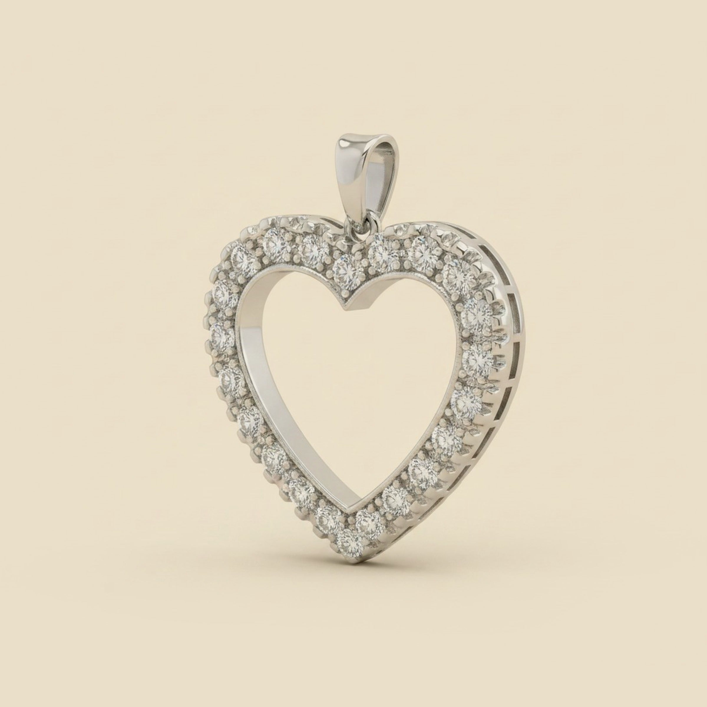 White Gold Open Heart Diamond Pendant – Empire Diamond