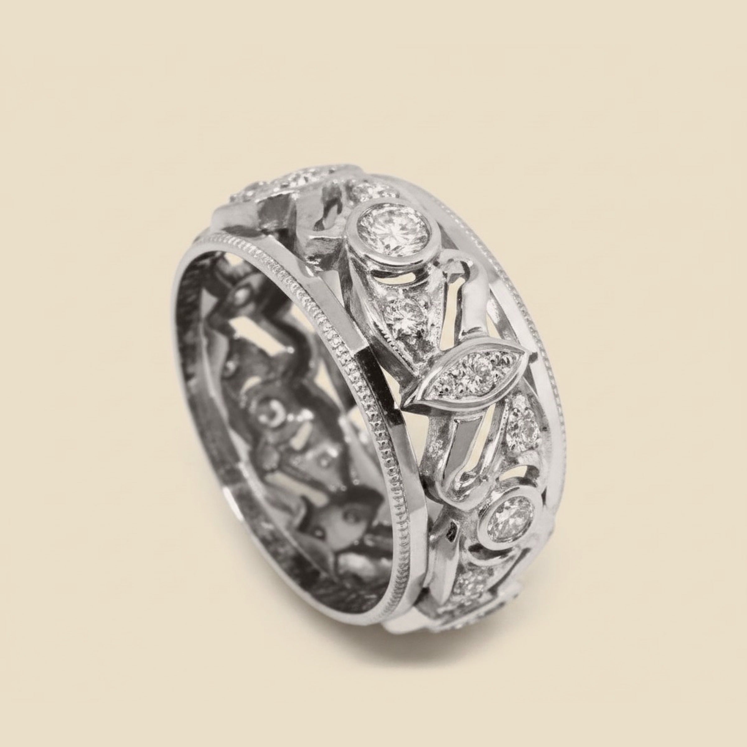 White Gold Open Work Diamond Wedding Band – Empire Diamond