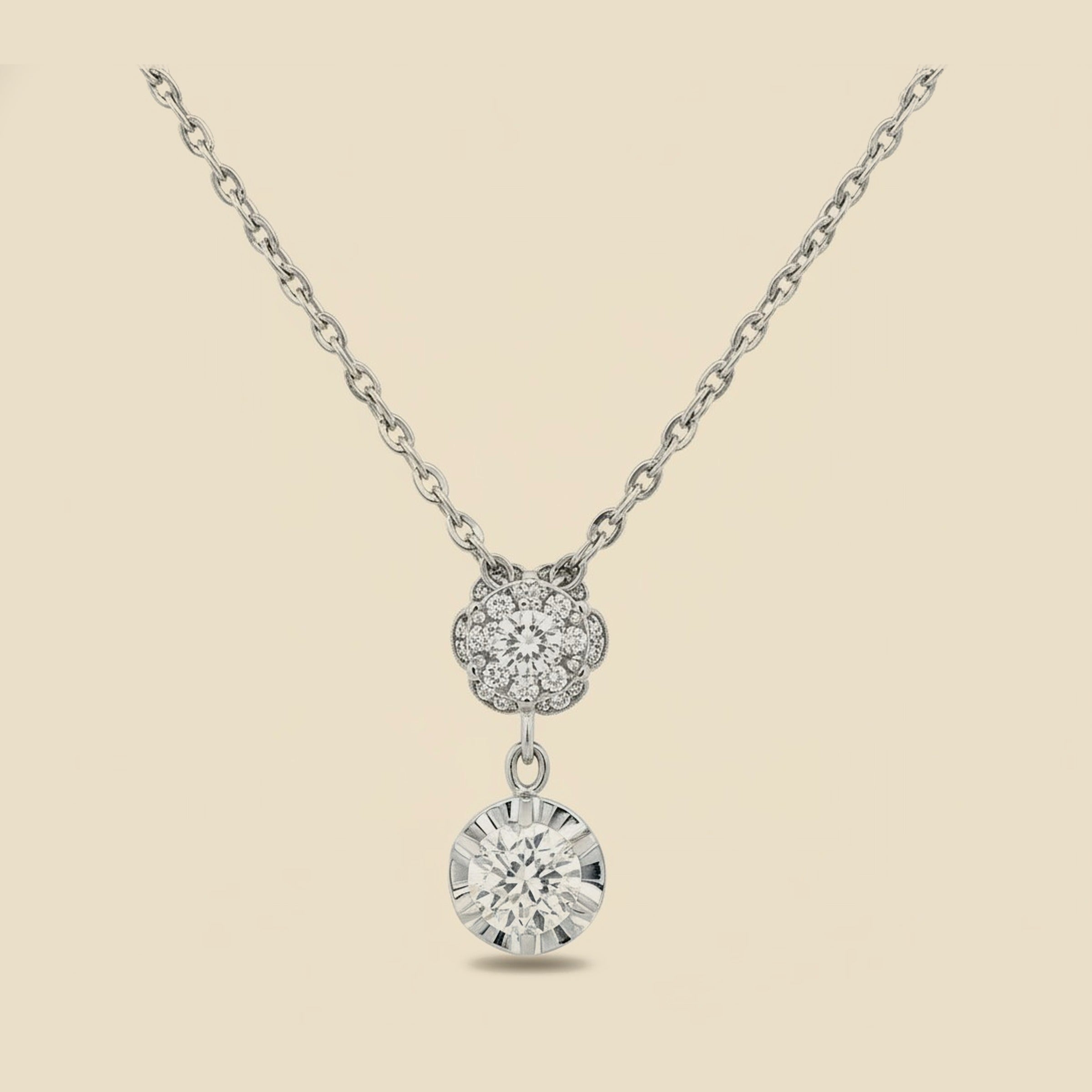White Gold & Platinum Diamond Drop Pendant Necklace