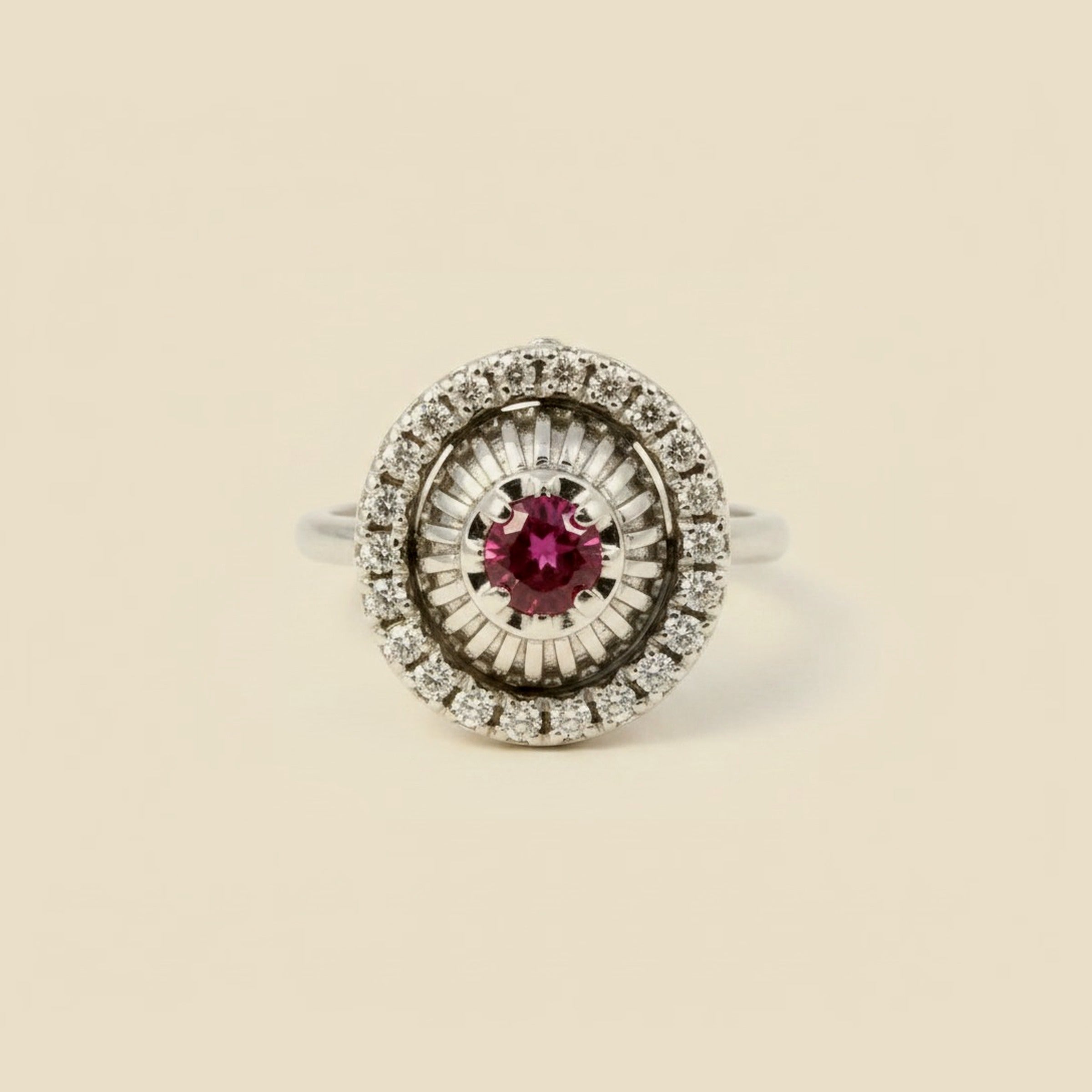 White Gold Ruby and Diamond Cocktail Ring – Empire Diamond – view 2