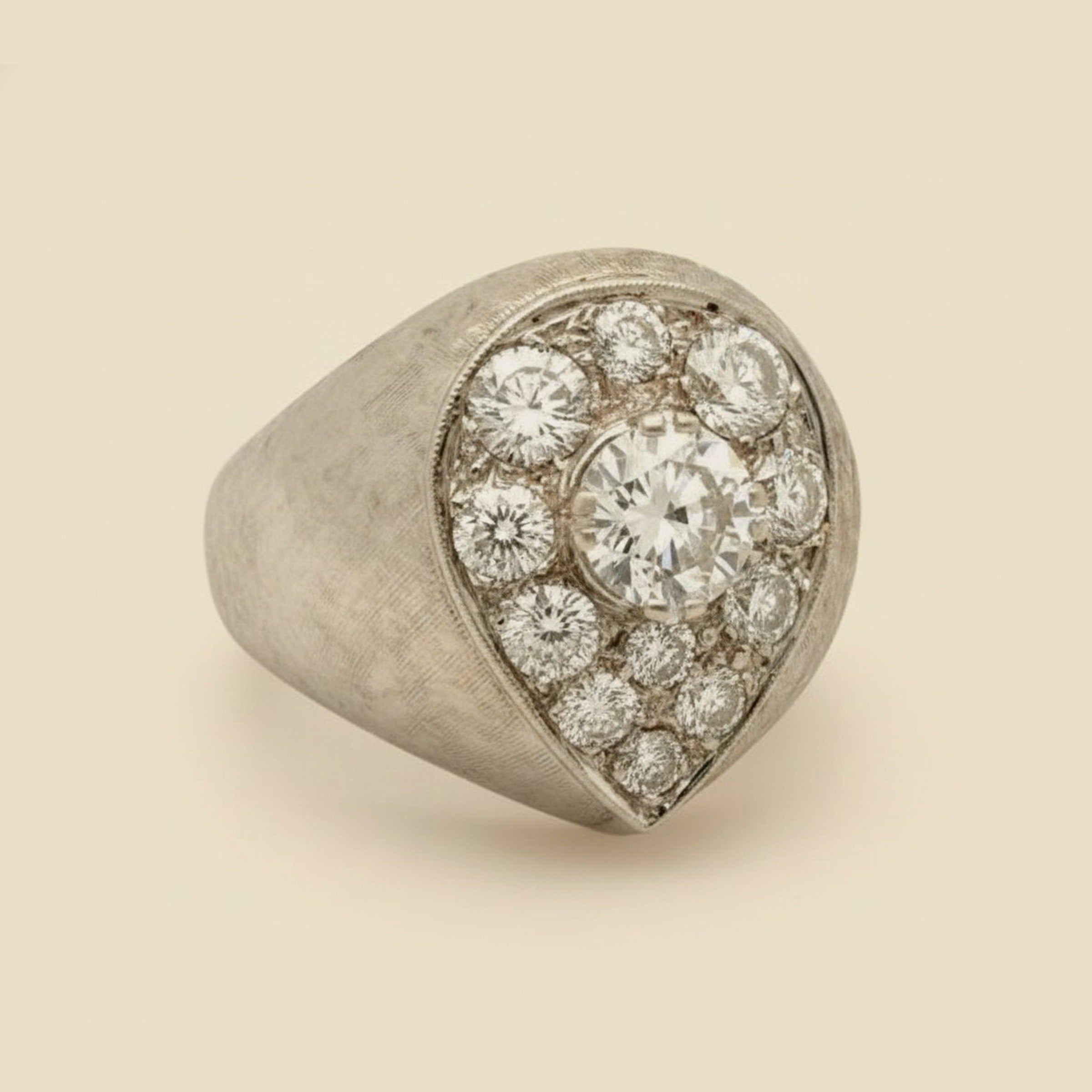 White Gold Satin Finish Diamond Cluster Ring