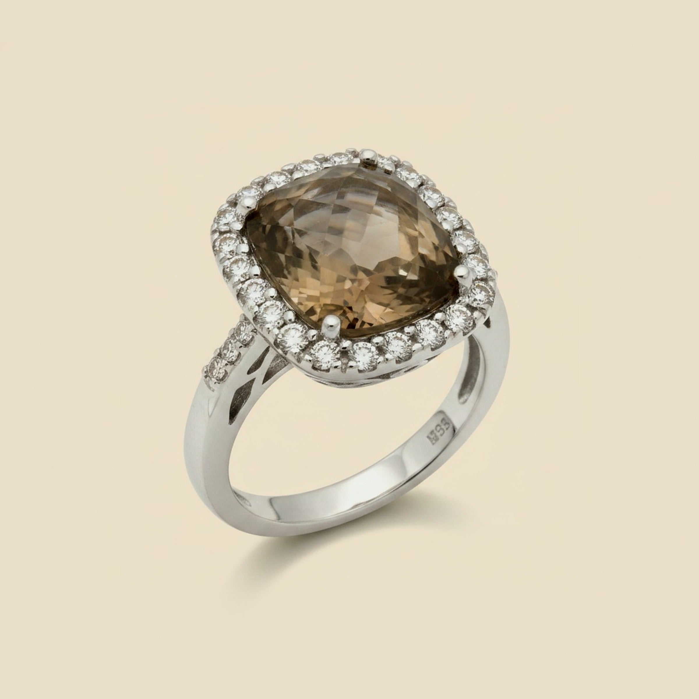 White Gold Smoky Topaz & Champagne Diamond Cocktail Ring – Empire Diamond