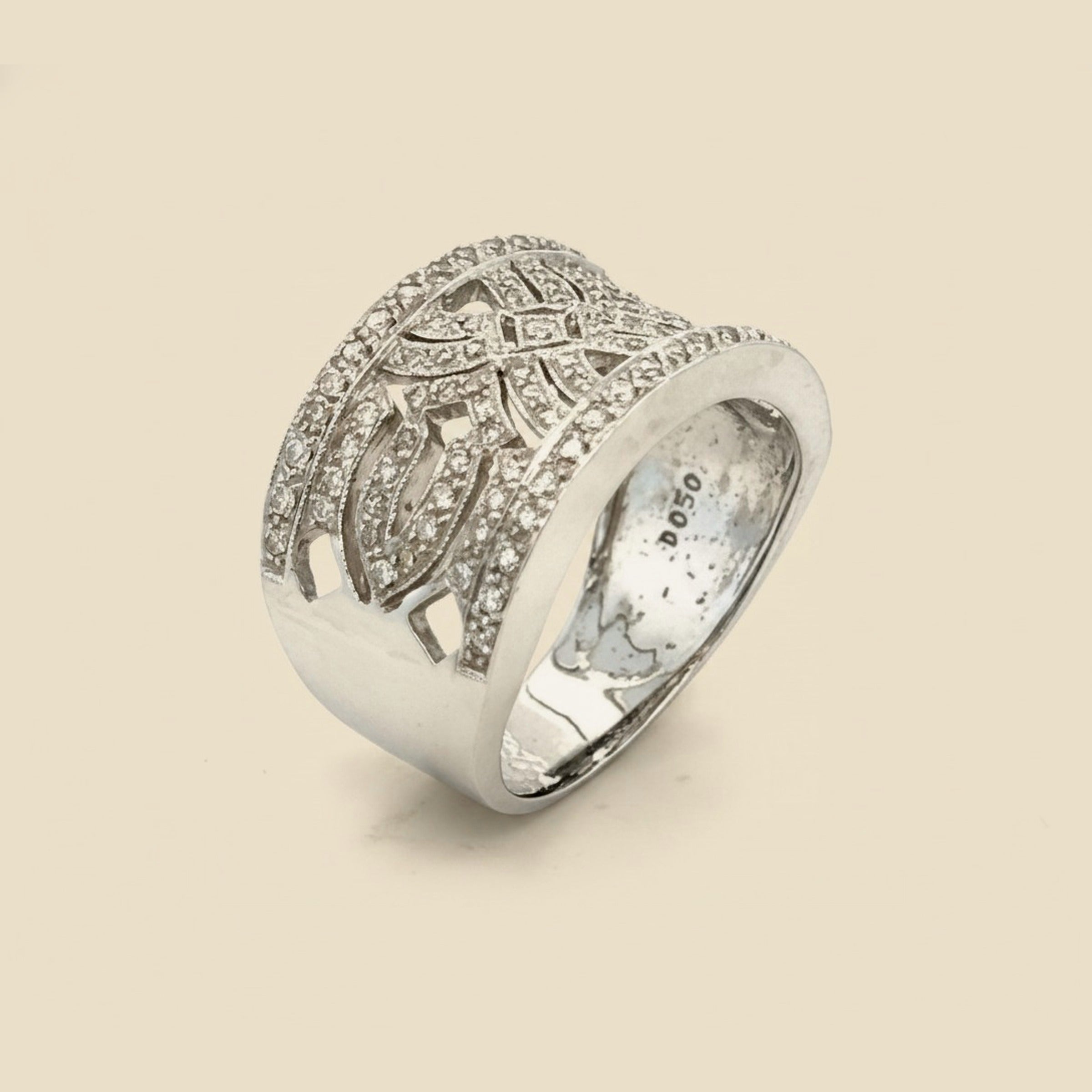 White Gold Wide Pave Diamond Band Ring