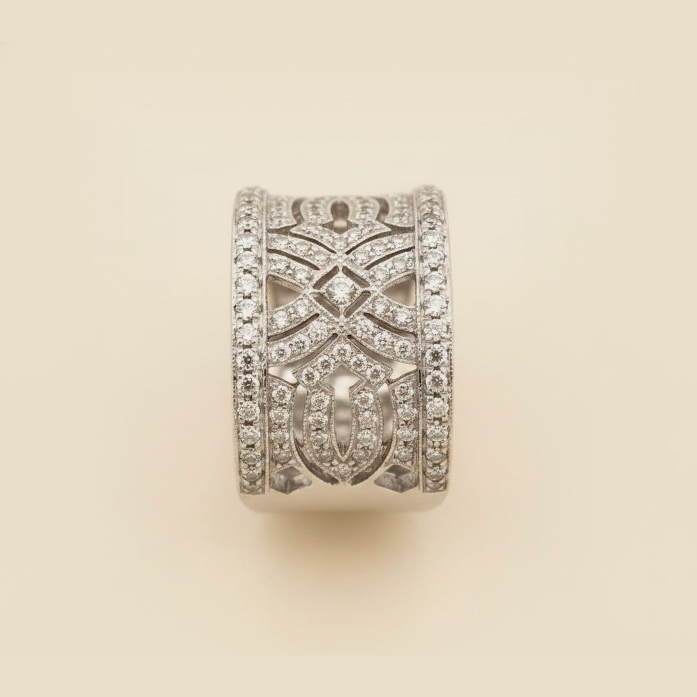 White Gold Wide Pave Diamond Band Ring