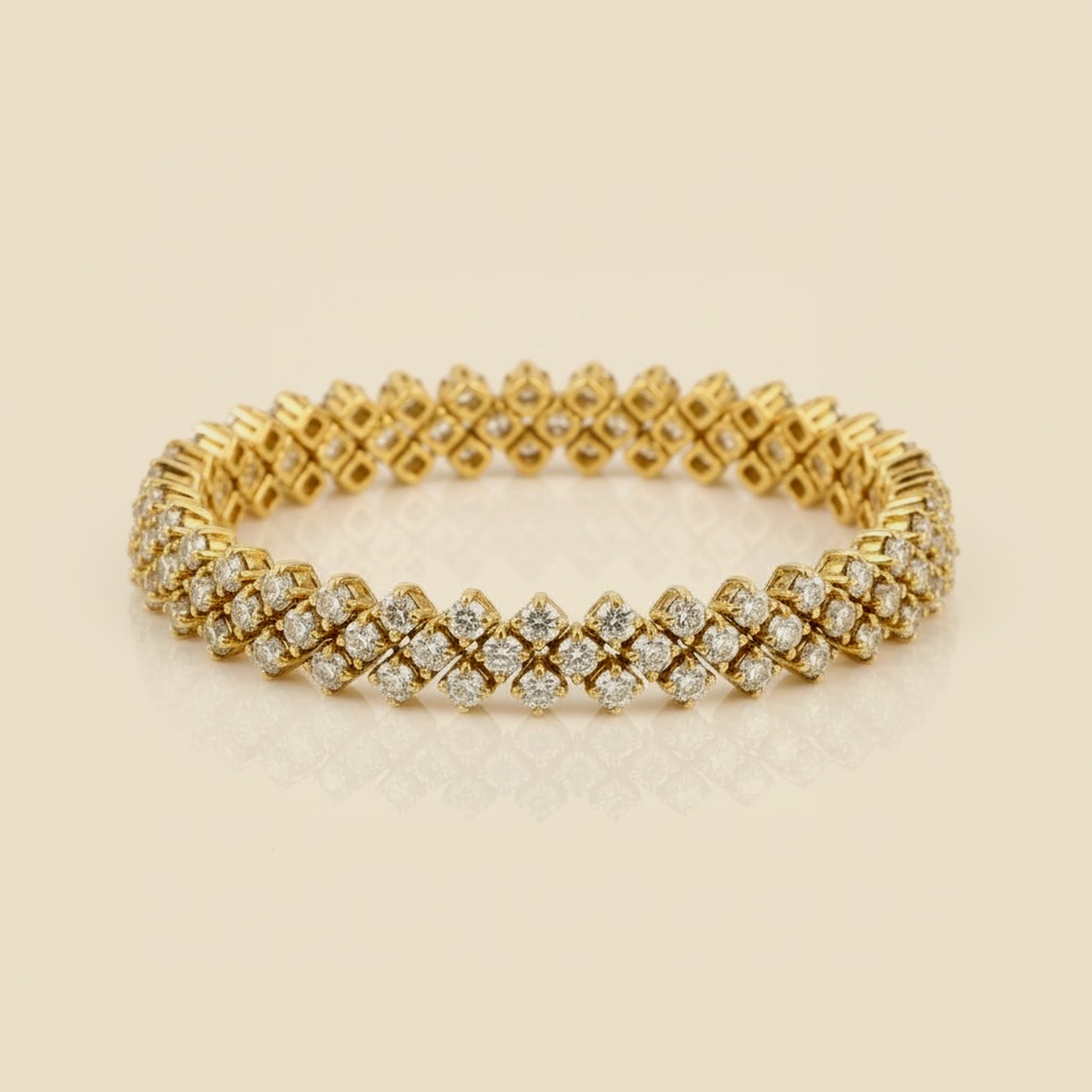 Yellow Gold 3 Row Diamond Line Bracelet