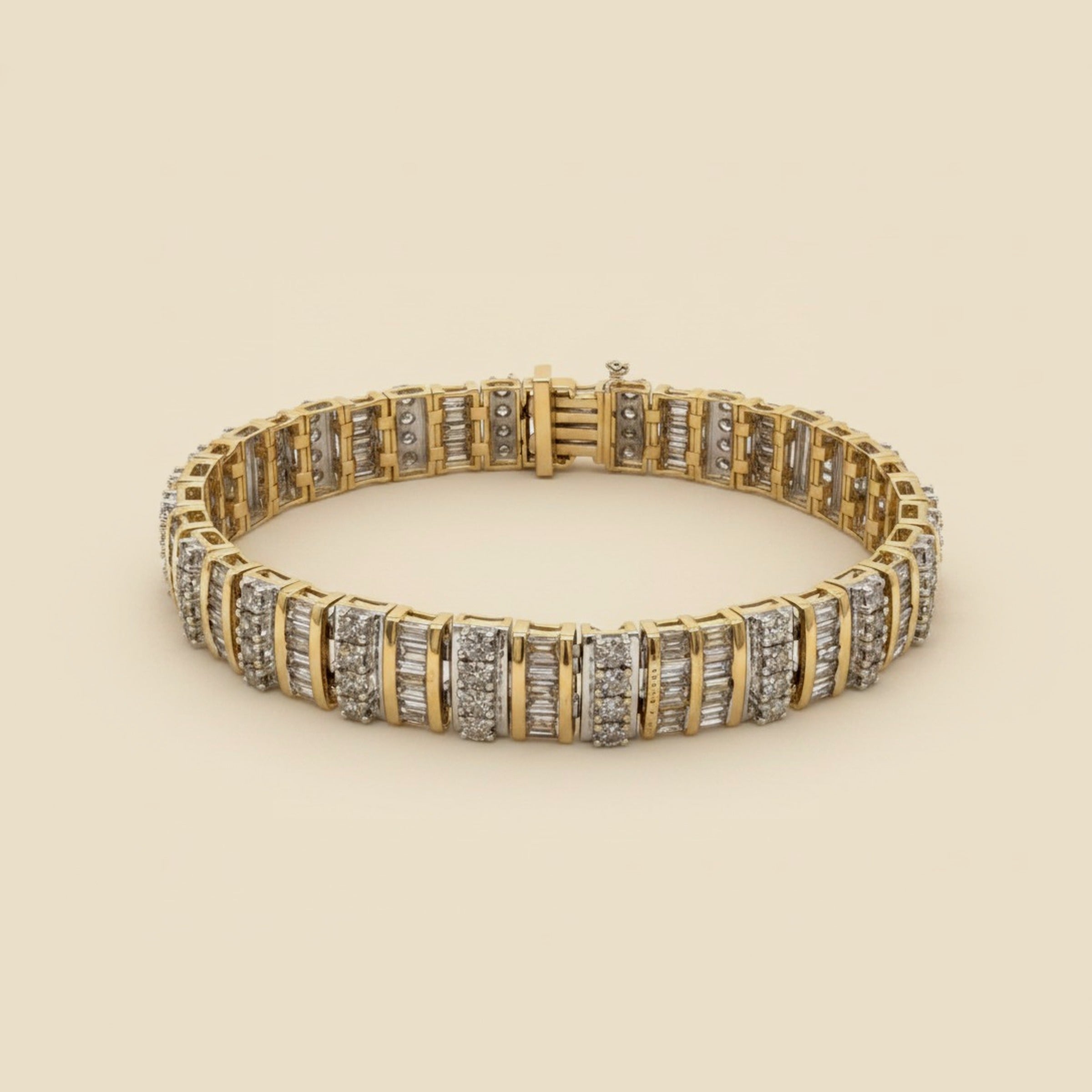 Yellow Gold Alternating Baguette & Round Diamond Bracelet – Empire Diamond