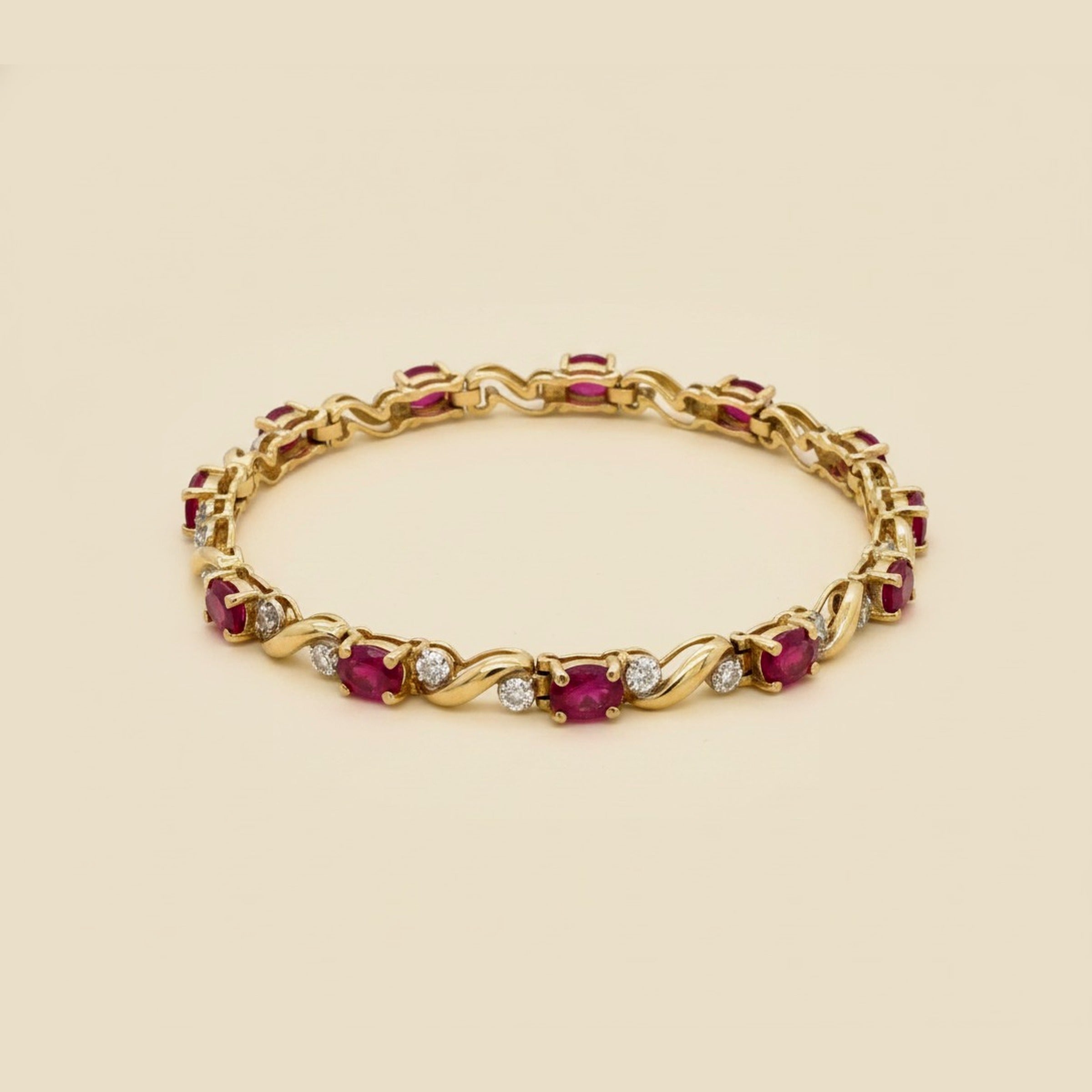 Yellow Gold Alternating Ruby & Diamond Bracelet