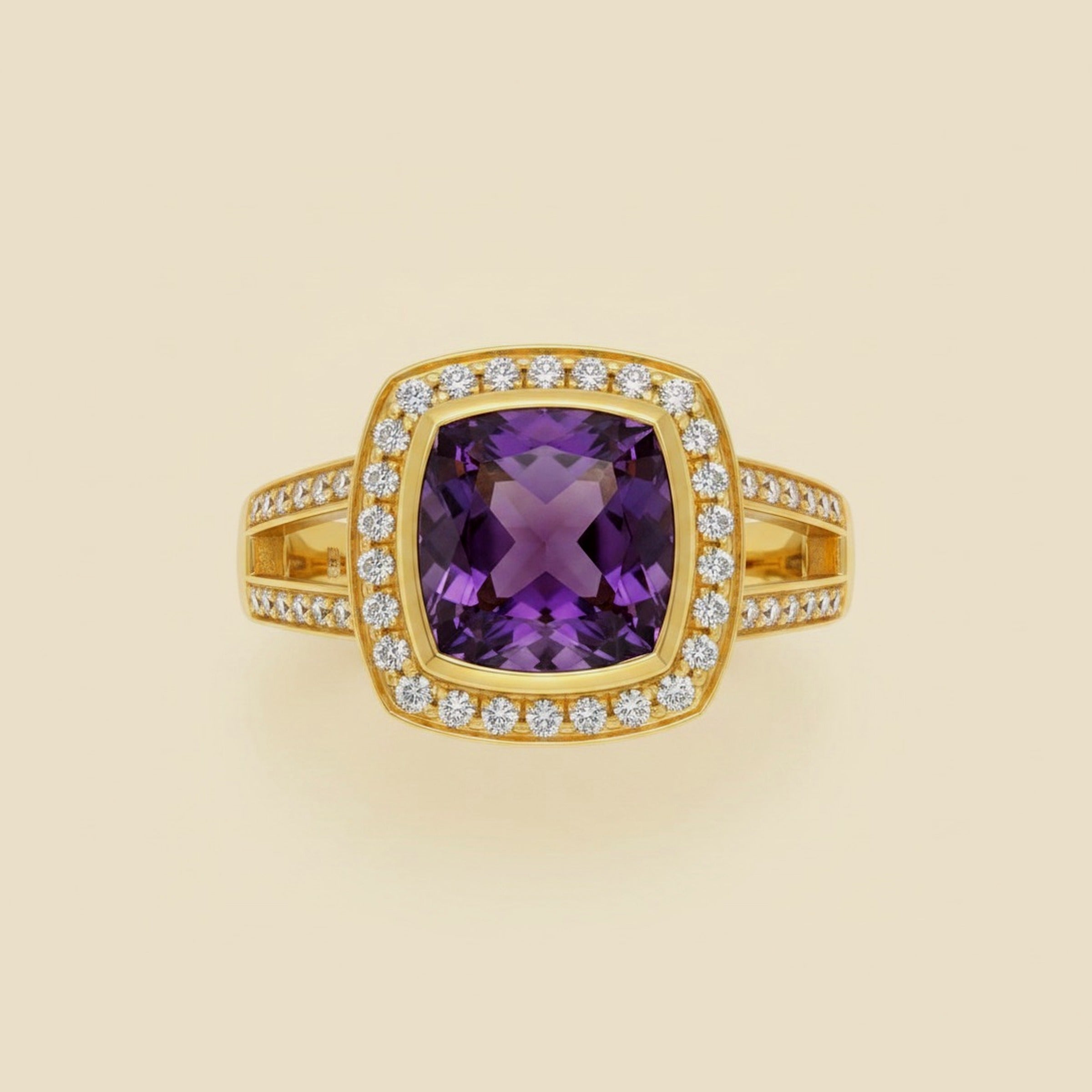 Yellow Gold Amethyst & Diamond Cocktail Ring – Empire Diamond – view 2