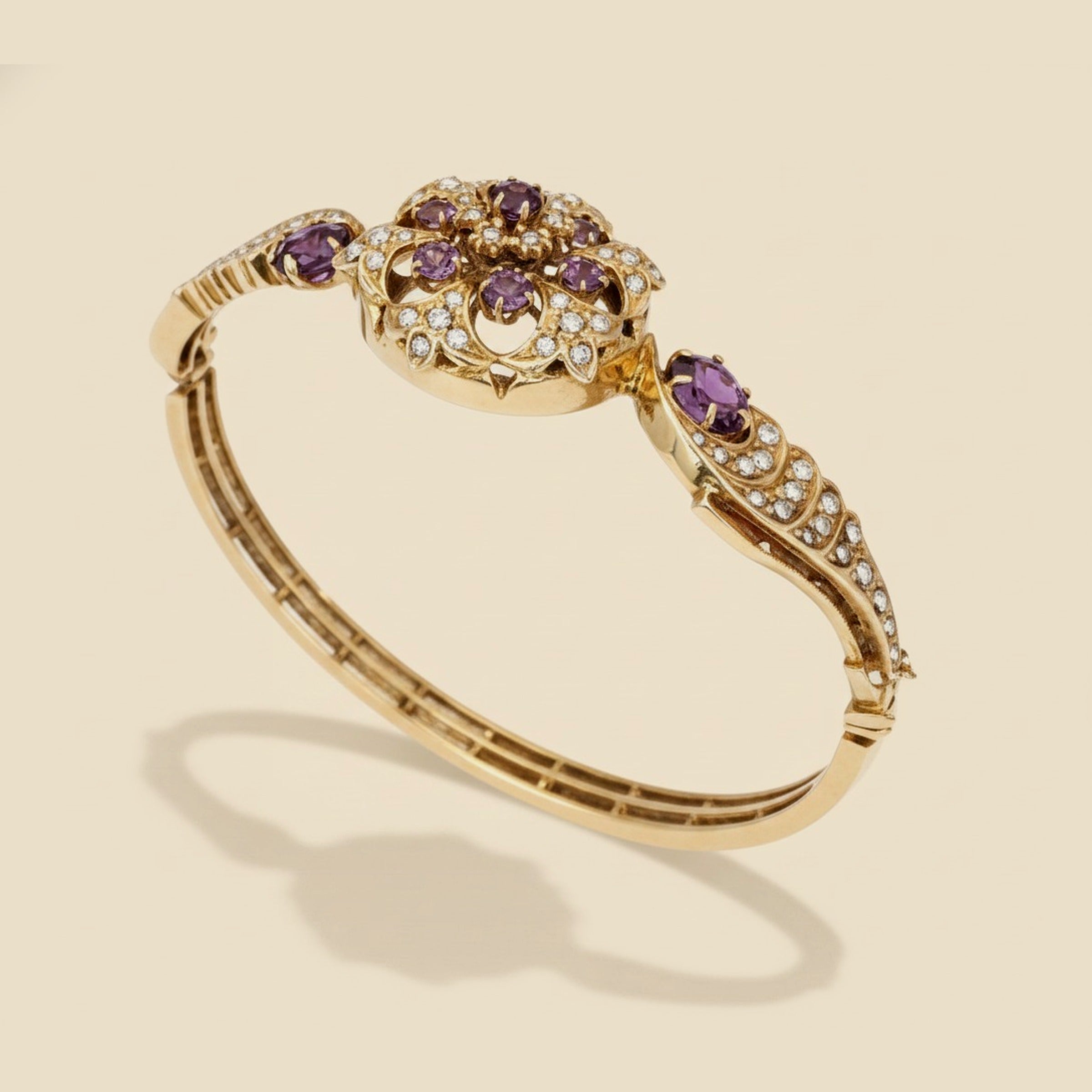 Yellow Gold Amethyst & Seed Pearl Bangle Bracelet – Empire Diamond