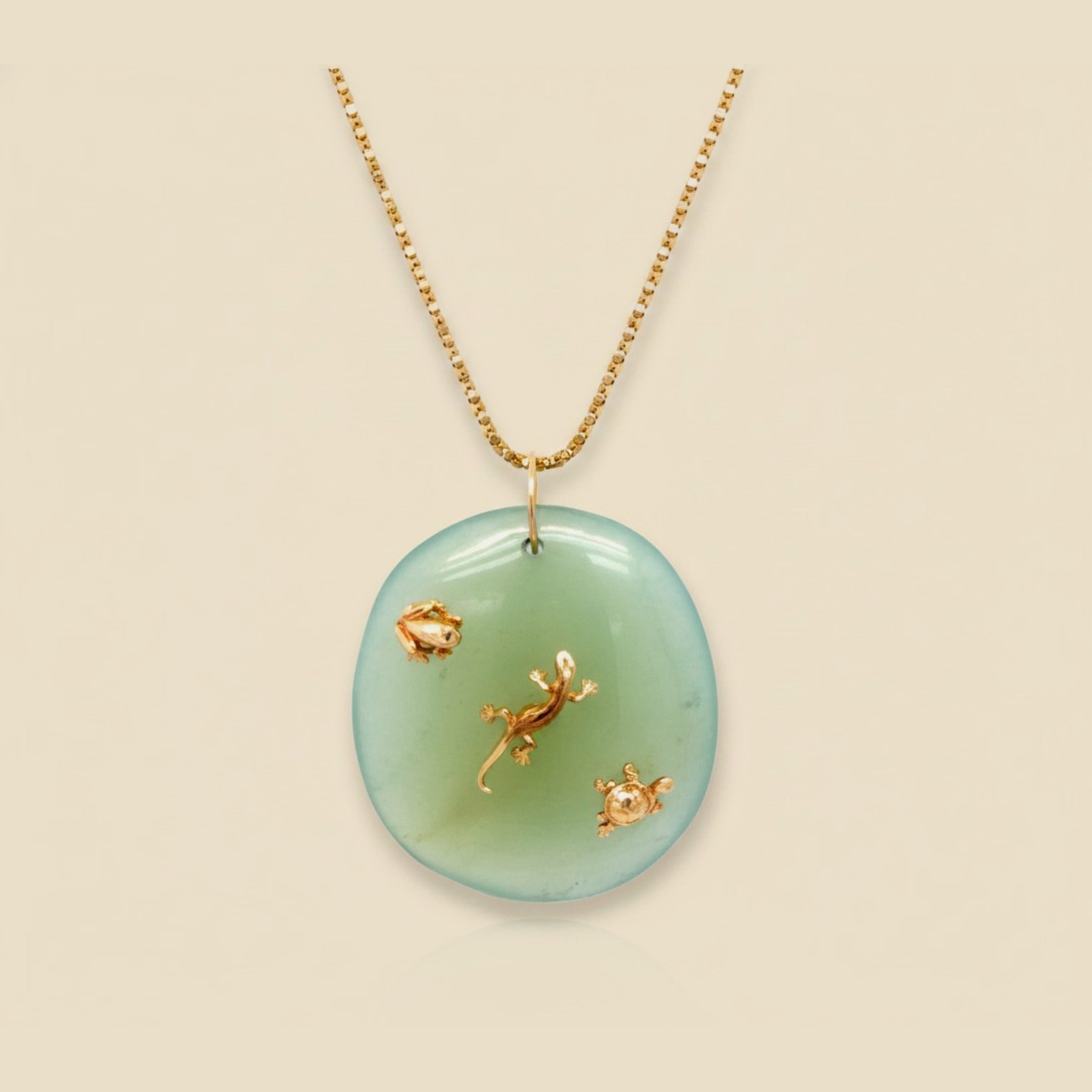 Yellow Gold Amphibian Jade Pendant