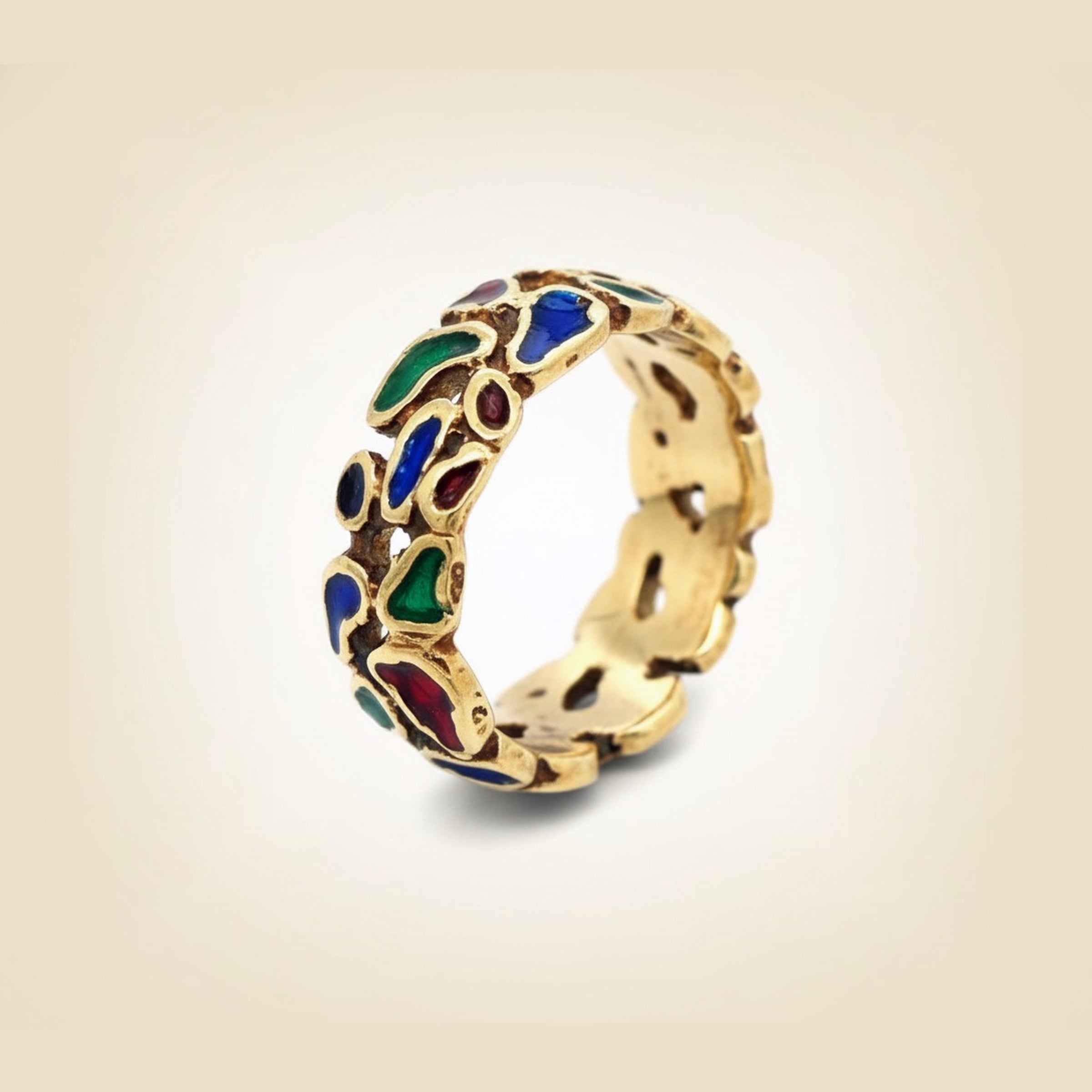 Yellow gold Art Nouveau Enamel Wedding Band