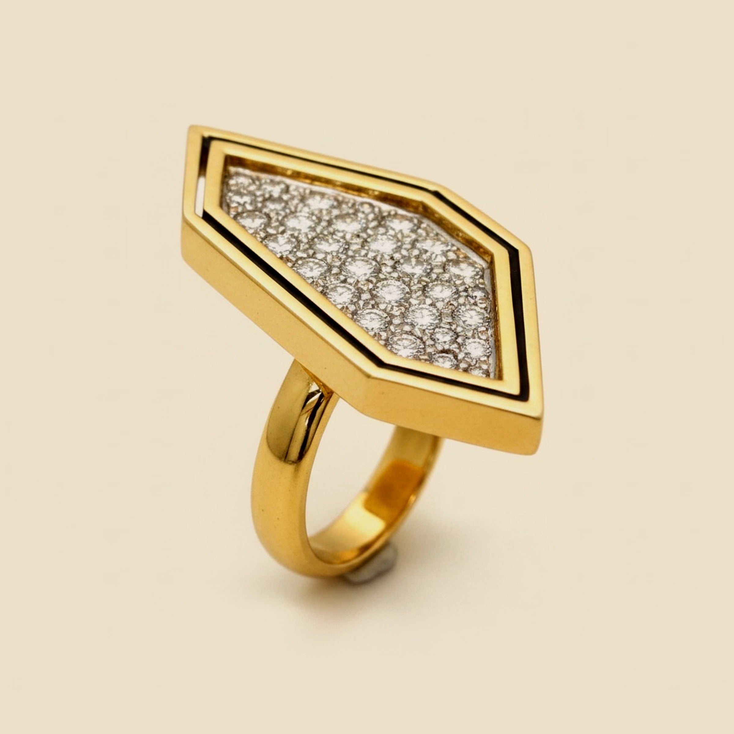 Yellow Gold Asymmetrical Ring adorned with Diamonds – Empire Diamond