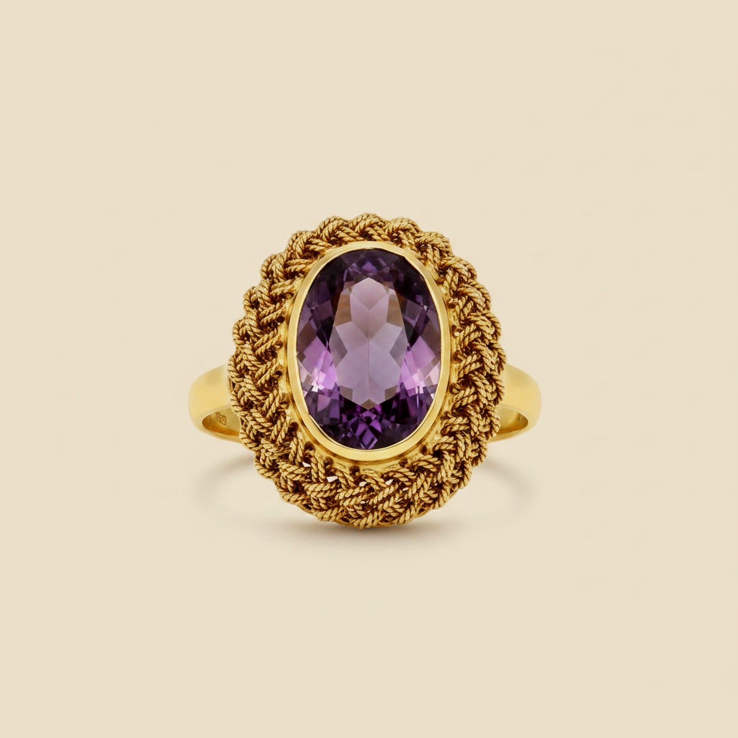 Yellow Gold Basketweave Design Bezel Set Amethyst Cocktail Ring – Empire Diamond – view 2