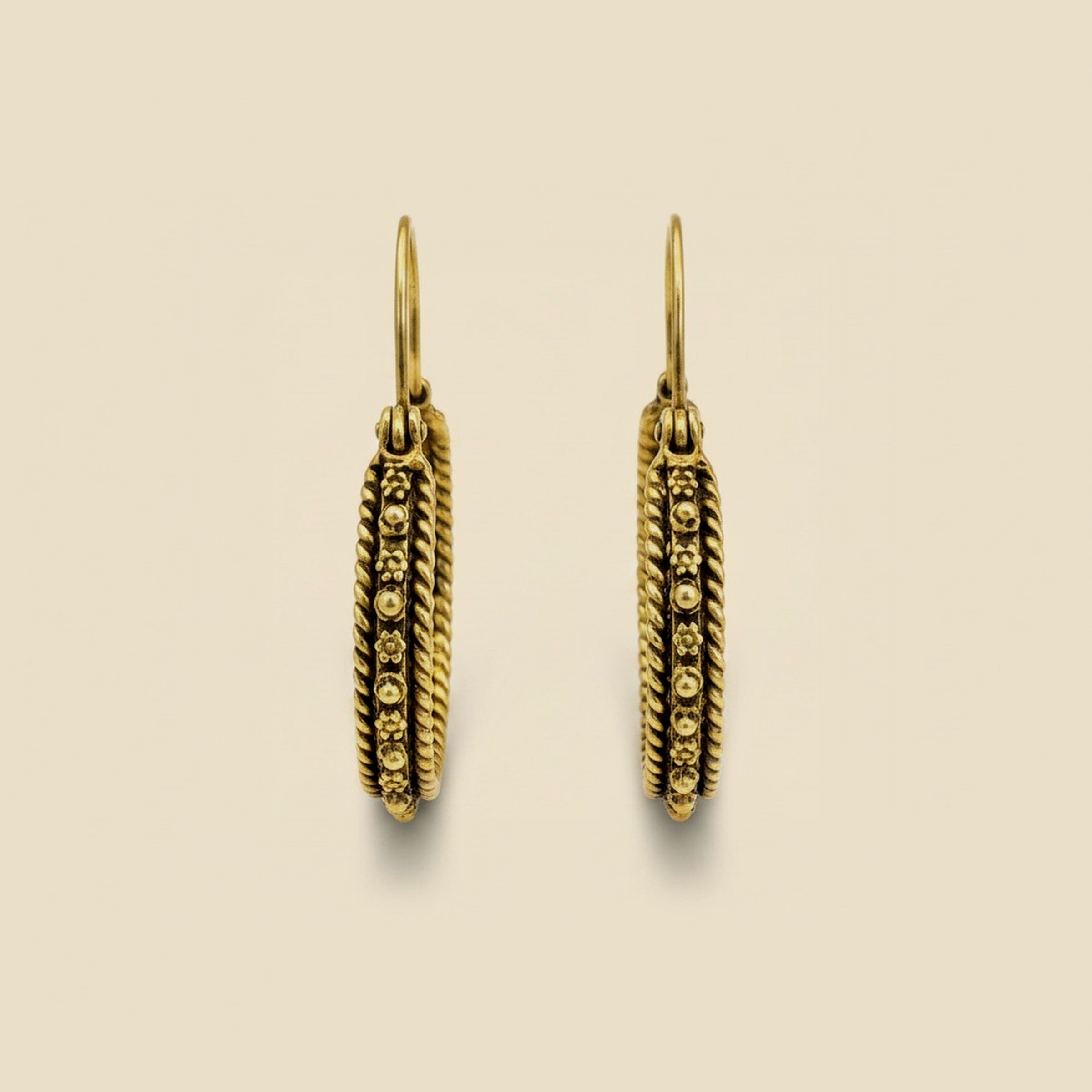 Yellow Gold Beaded and Braided Edge Hoop Earrings – Empire Diamond