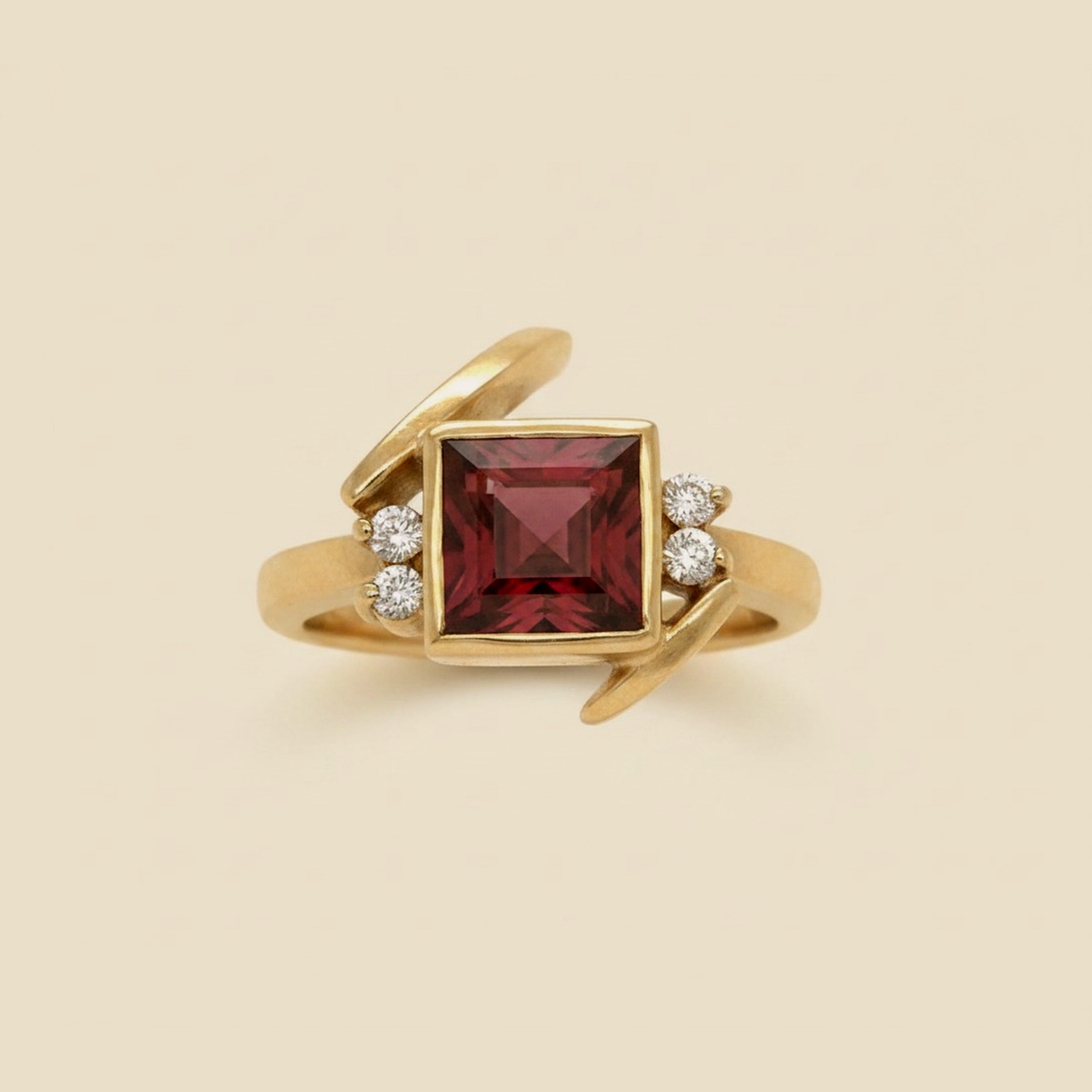 Yellow Gold Bezel Set Square Garnet Ring – Empire Diamond – view 2